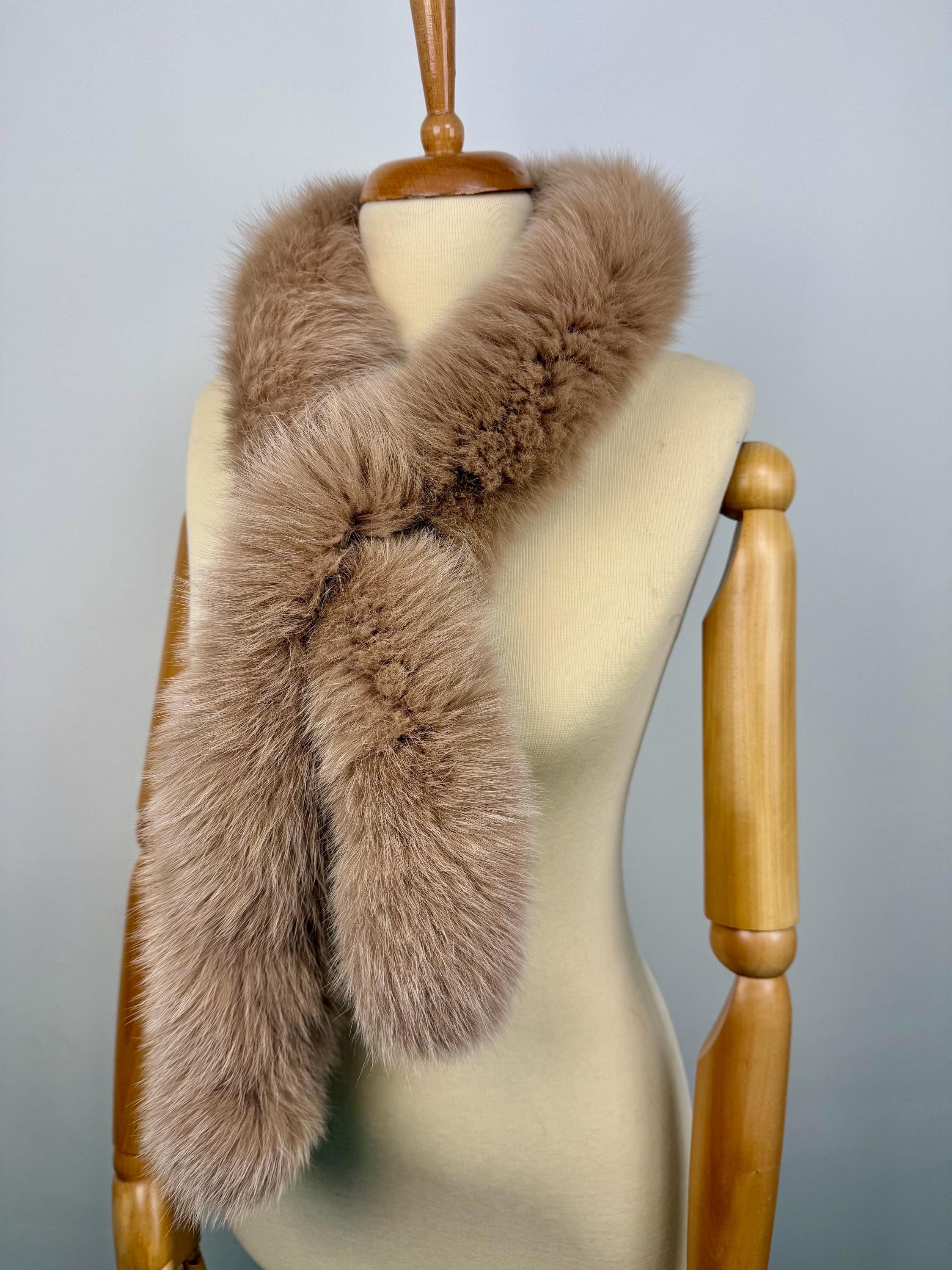 Beige Fox Fur Scarf – Real Fur Scarf, Handmade in Greece, Luxury Winter Scarf