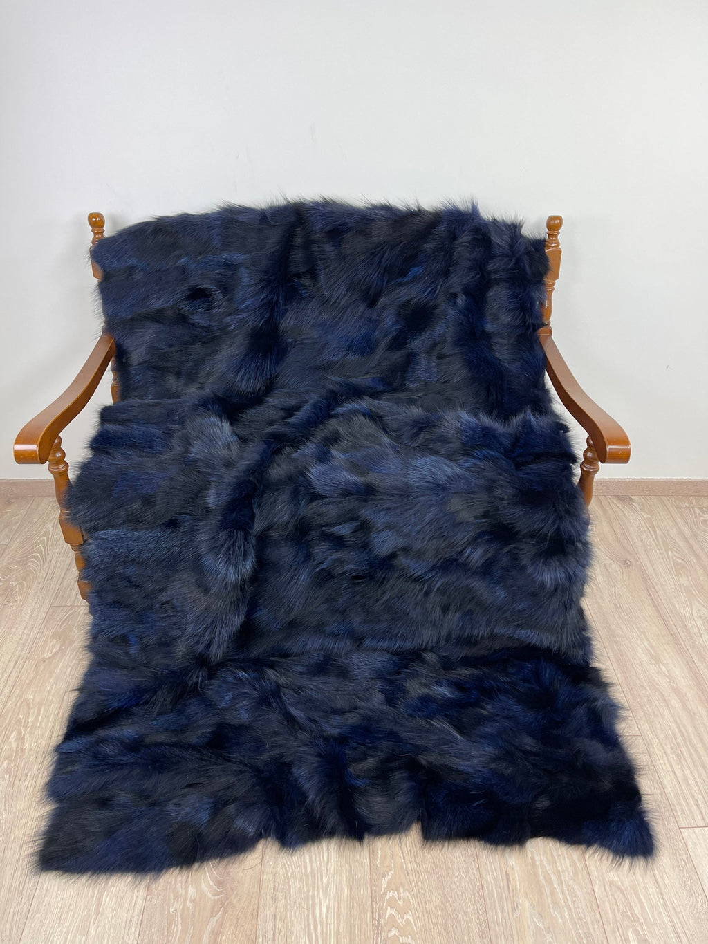 Premium Blue Fox Fur Blanket, Handmade Throw, Real Fur