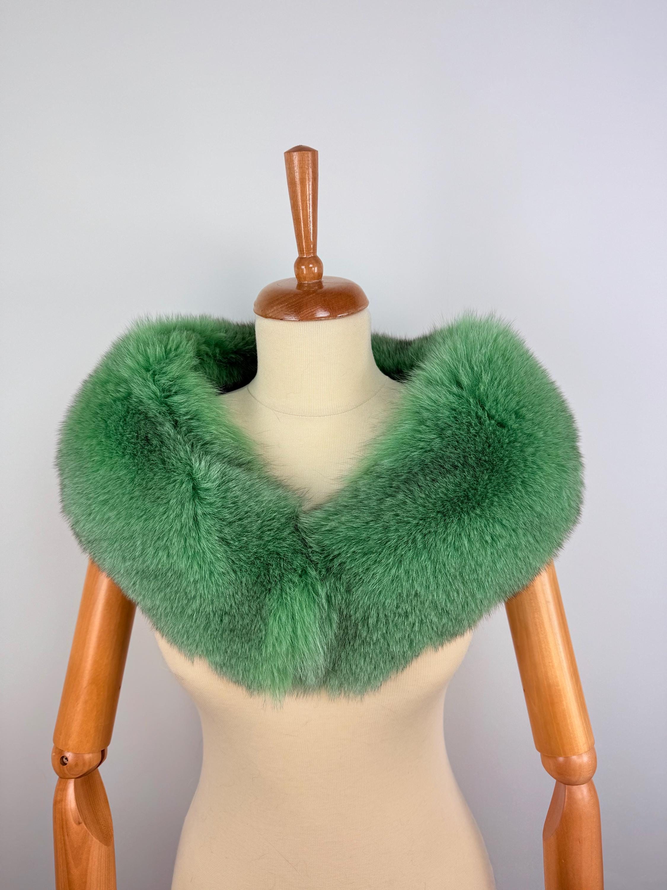 Emerald Green Fox Fur Collar – Real Fur Collar, Handmade in Greece, Luxury Neck Accessory