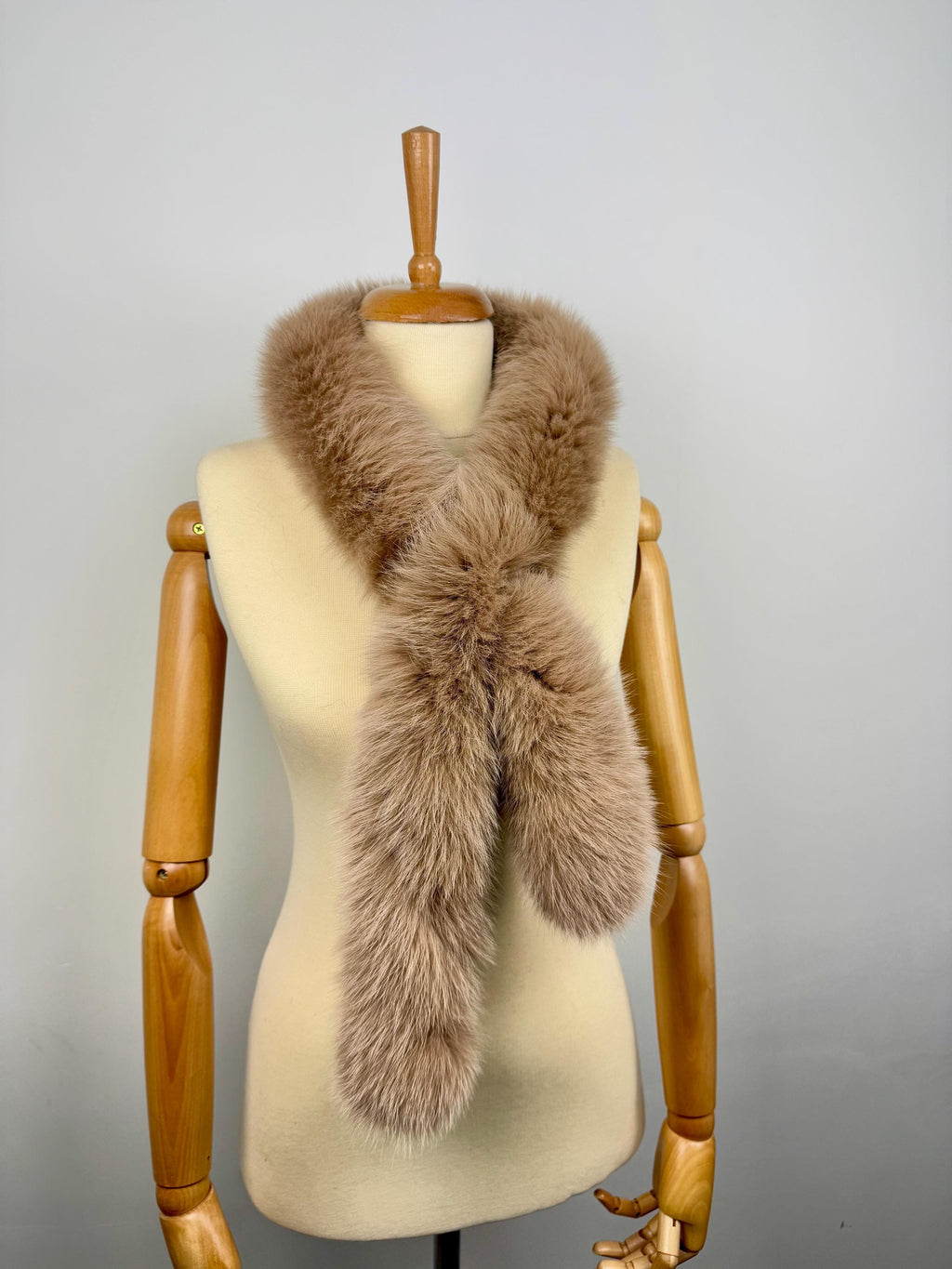Handmade Fox Fur Scarf: Beige Genuine Fur