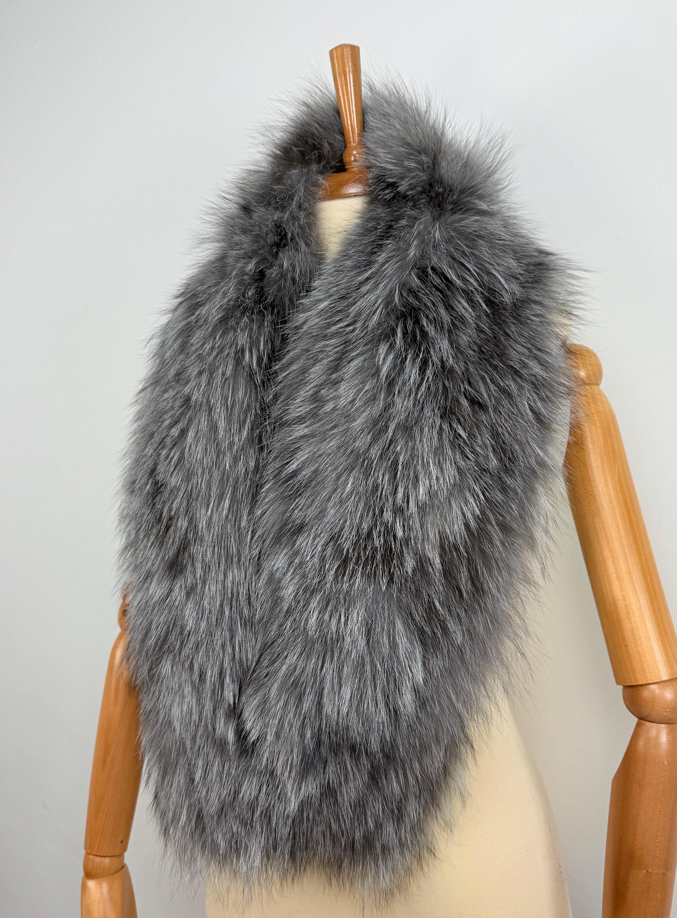 Frost Fox Fur Stole – Real Fox Fur Wrap, Extra Long Luxury Fur, Handmade in Greece