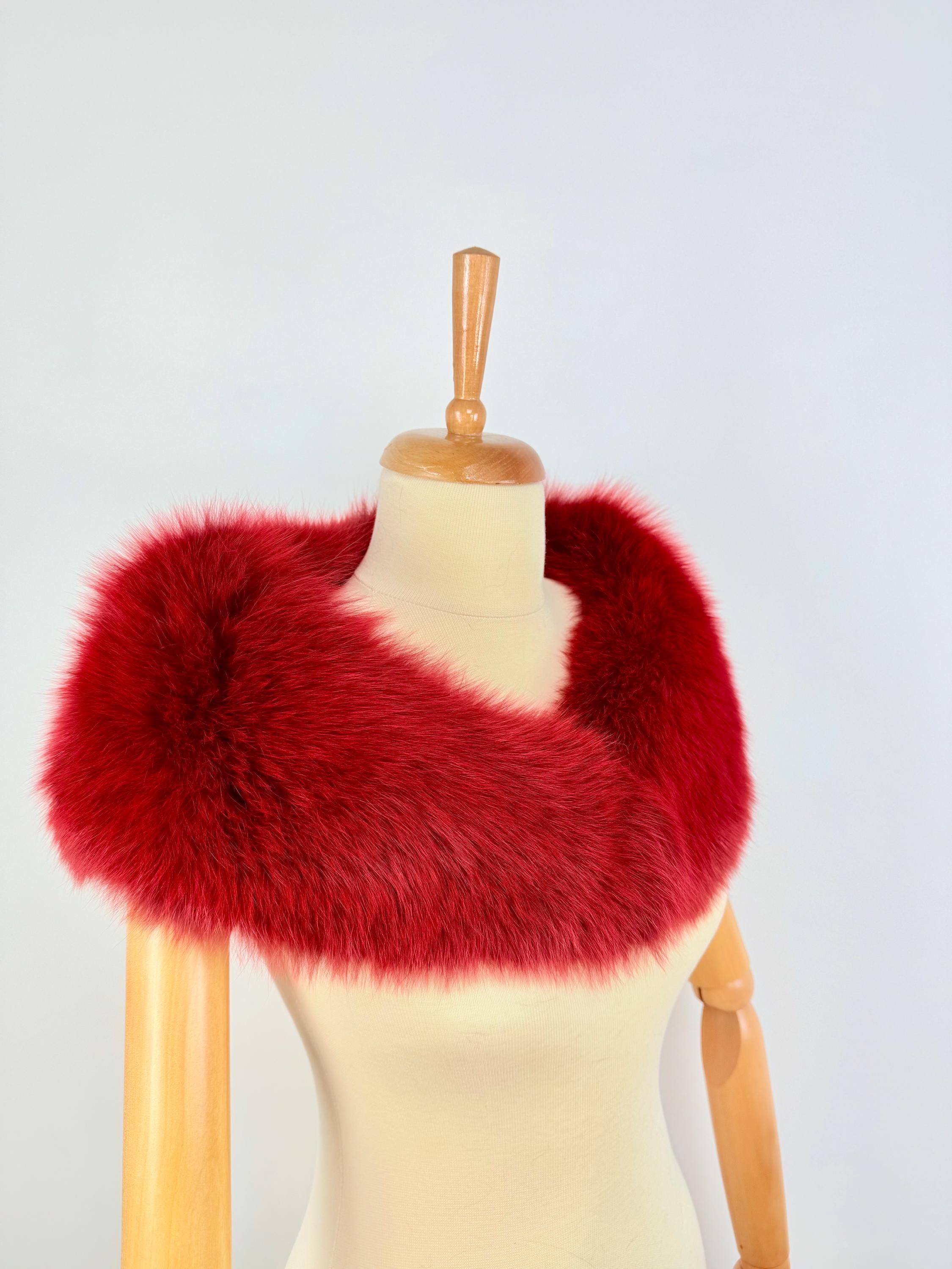 Red Fur Collar, Real Fox Fur Collar, Handmade Fur Collar, Luxury Winter Fur Accessory