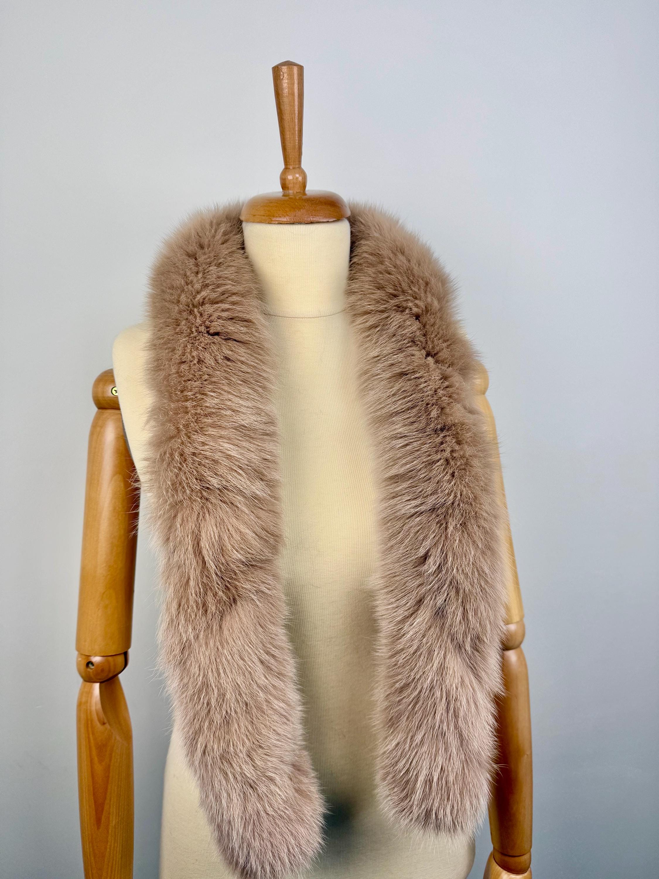Handmade Fox Fur Scarf: Beige Genuine Fur