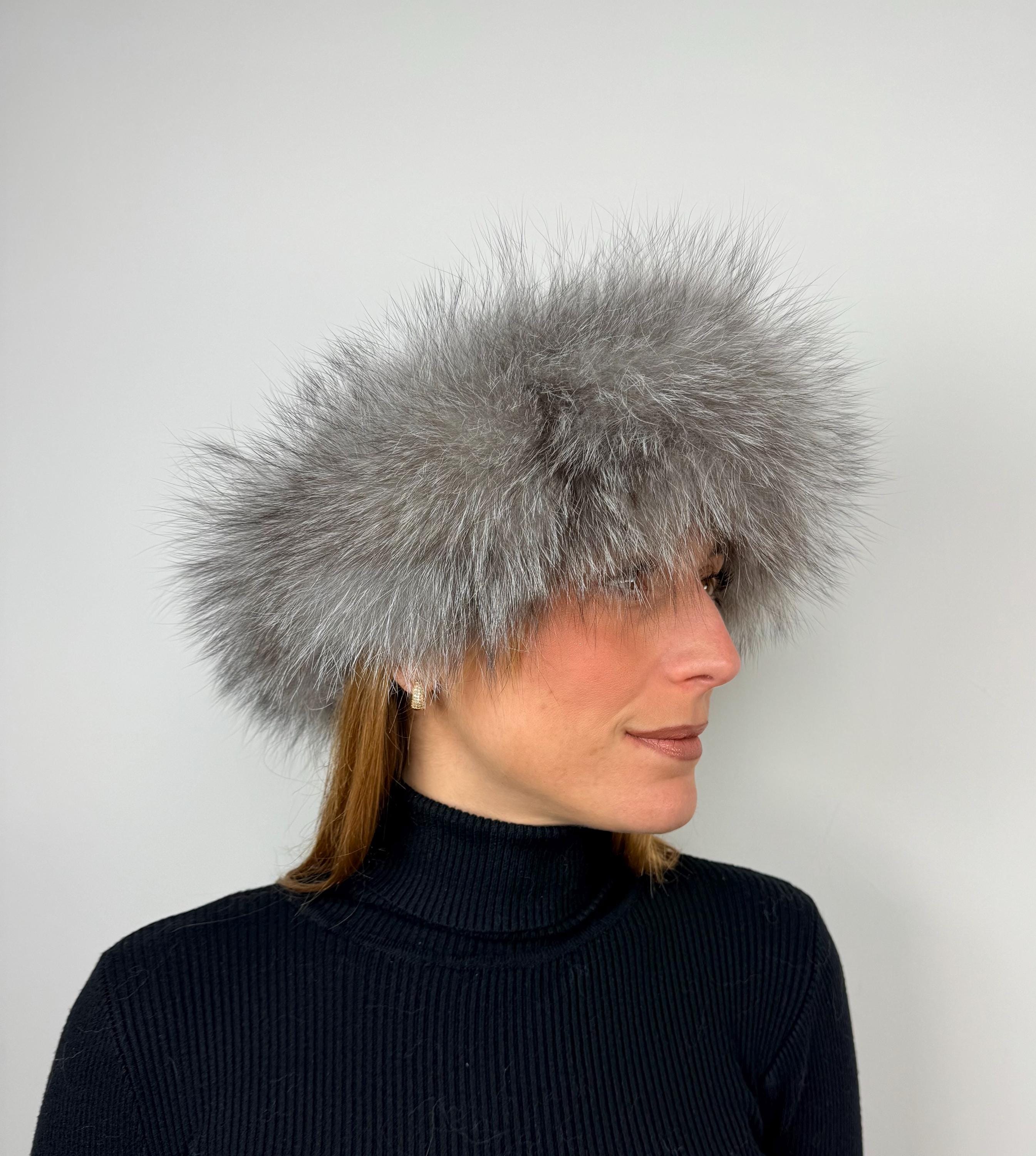 Handmade Silver Fox Fur Headband: Warm Fluffy Winter Accessory