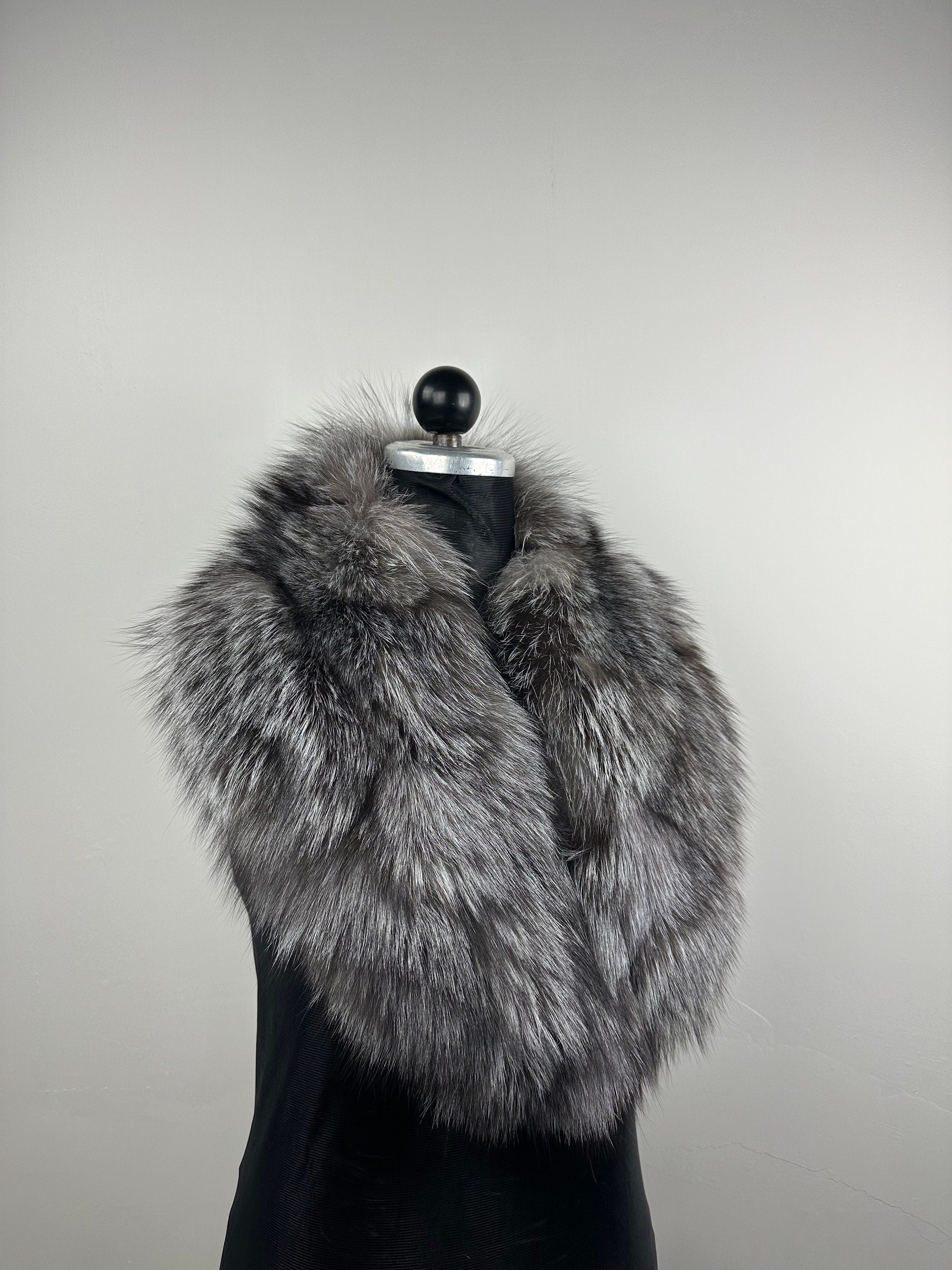 Silver Frost Fox Fur Collar: Genuine Fur Stole, Handmade in Greece