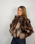 Elegant Crystal Fox Fur Cropped Jacket: Genuine Fur Winter Coat