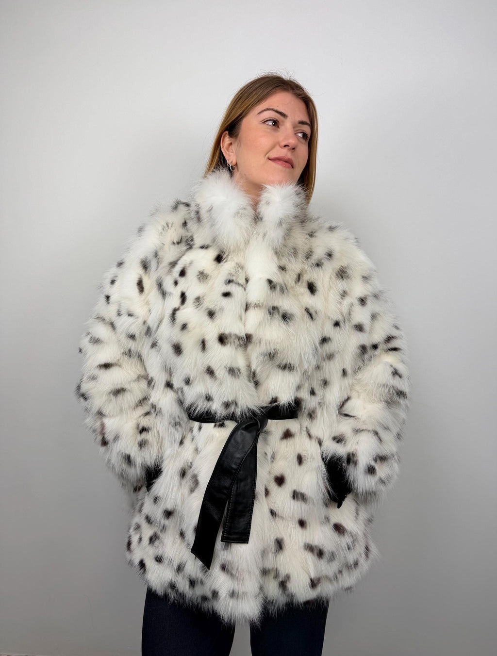 Genuine White Polka Dot Fox Fur Cape: Handmade Luxury Fur Jacket