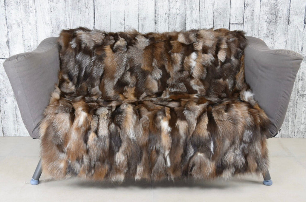 Luxury Crystal Fox Fur Blanket: Genuine Fur Throw, Handmade in Greece
