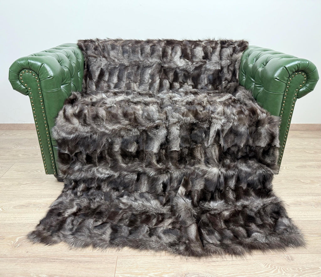 Luxury Frost Fox Fur Blanket: Handmade Real Fur Throw