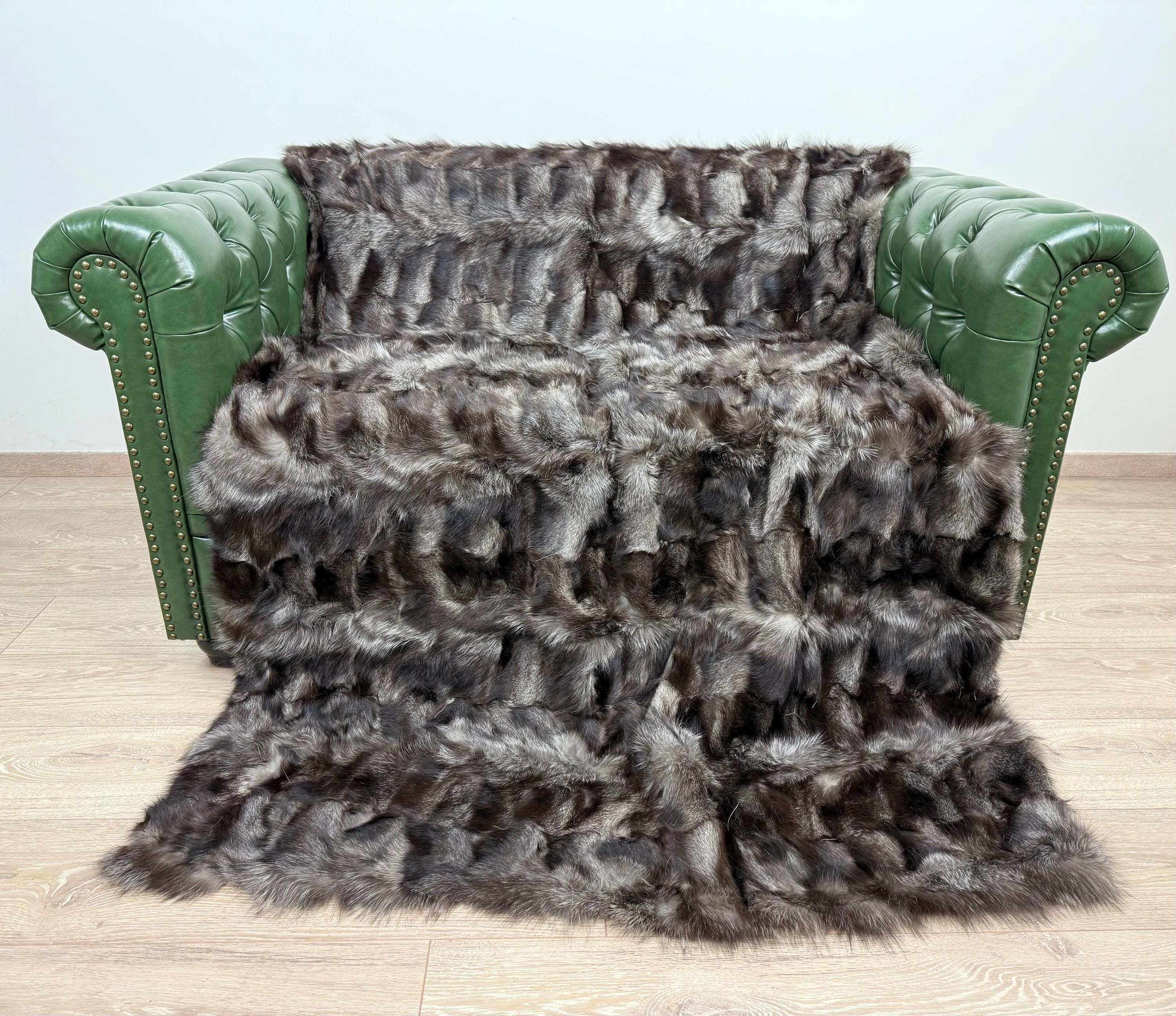 Luxury Frost Fox Fur Blanket: Handmade Real Fur Throw