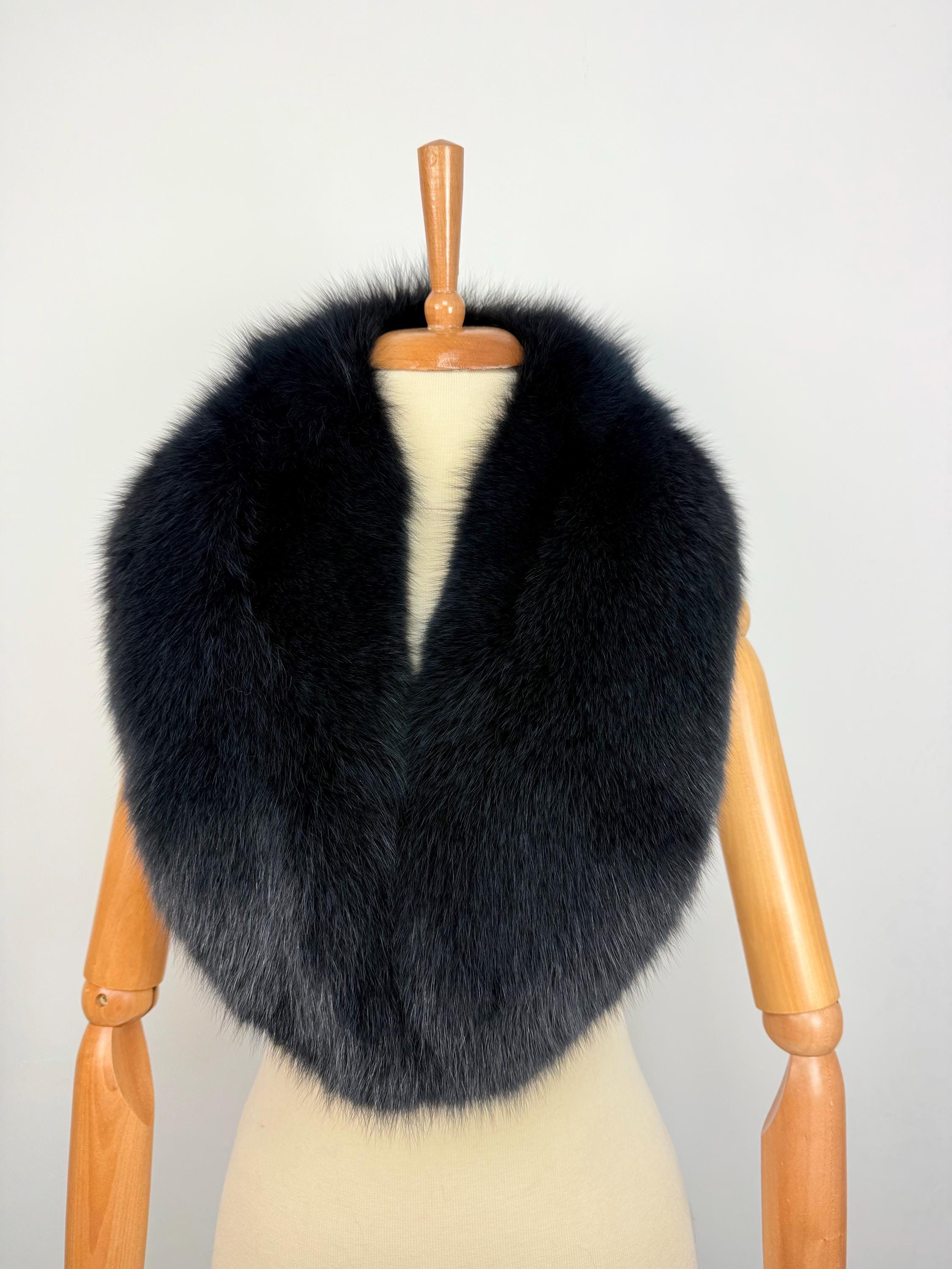 Blue-Black Fox Fur Collar – Real Fur Collar, Handmade in Greece, Luxury Neck Accessory