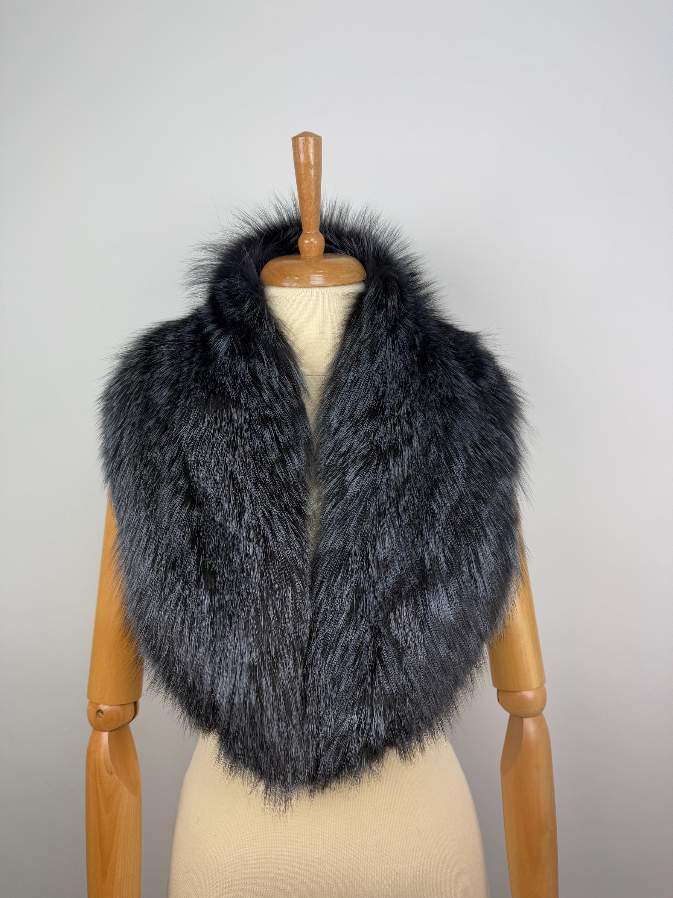 Dark Gray Fox Fur Collar – Real Fur Collar, Handmade in Greece, Luxury Neck Accessory