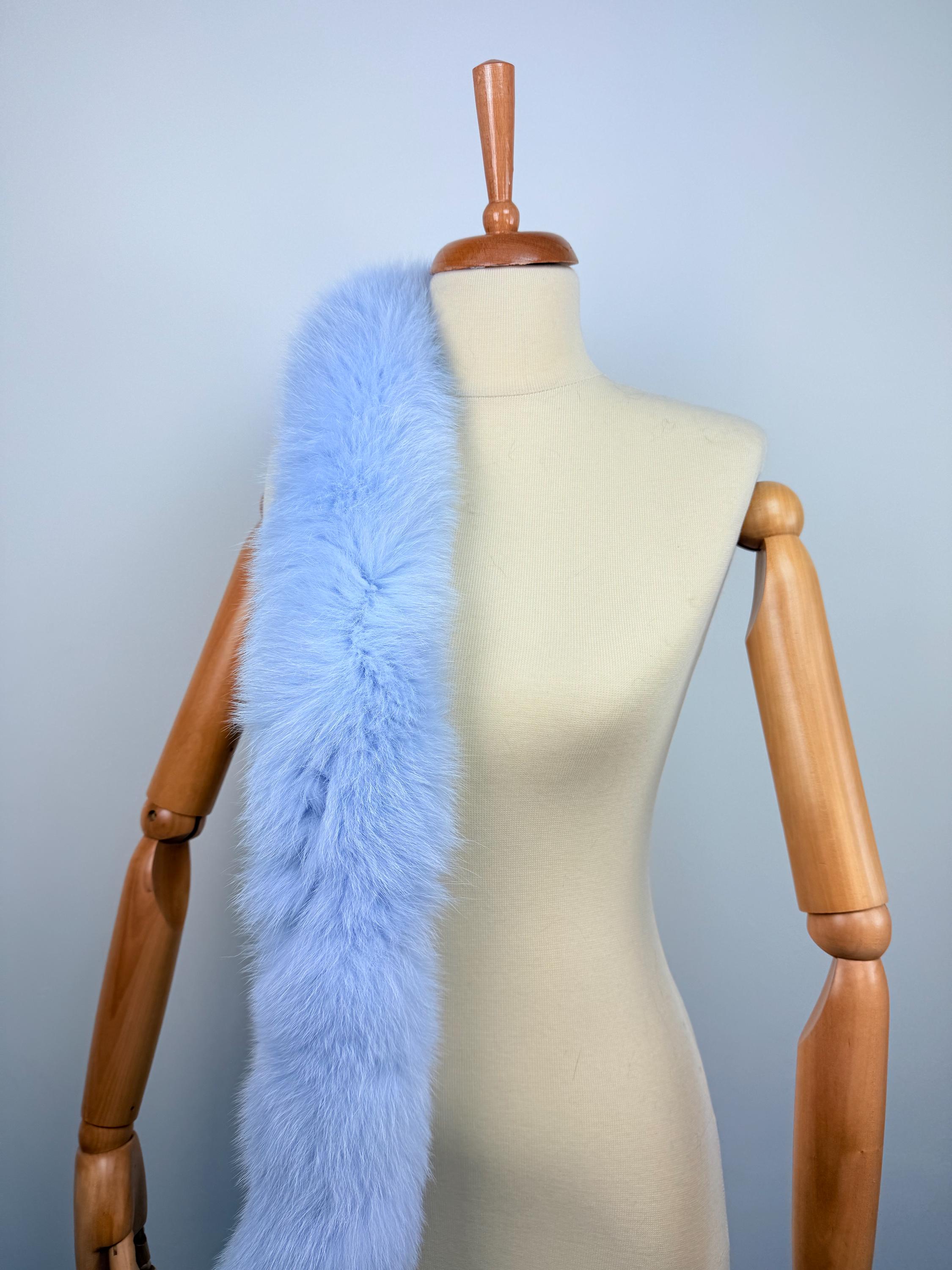 Light Blue Fox Fur Scarf: Real Fur Collar