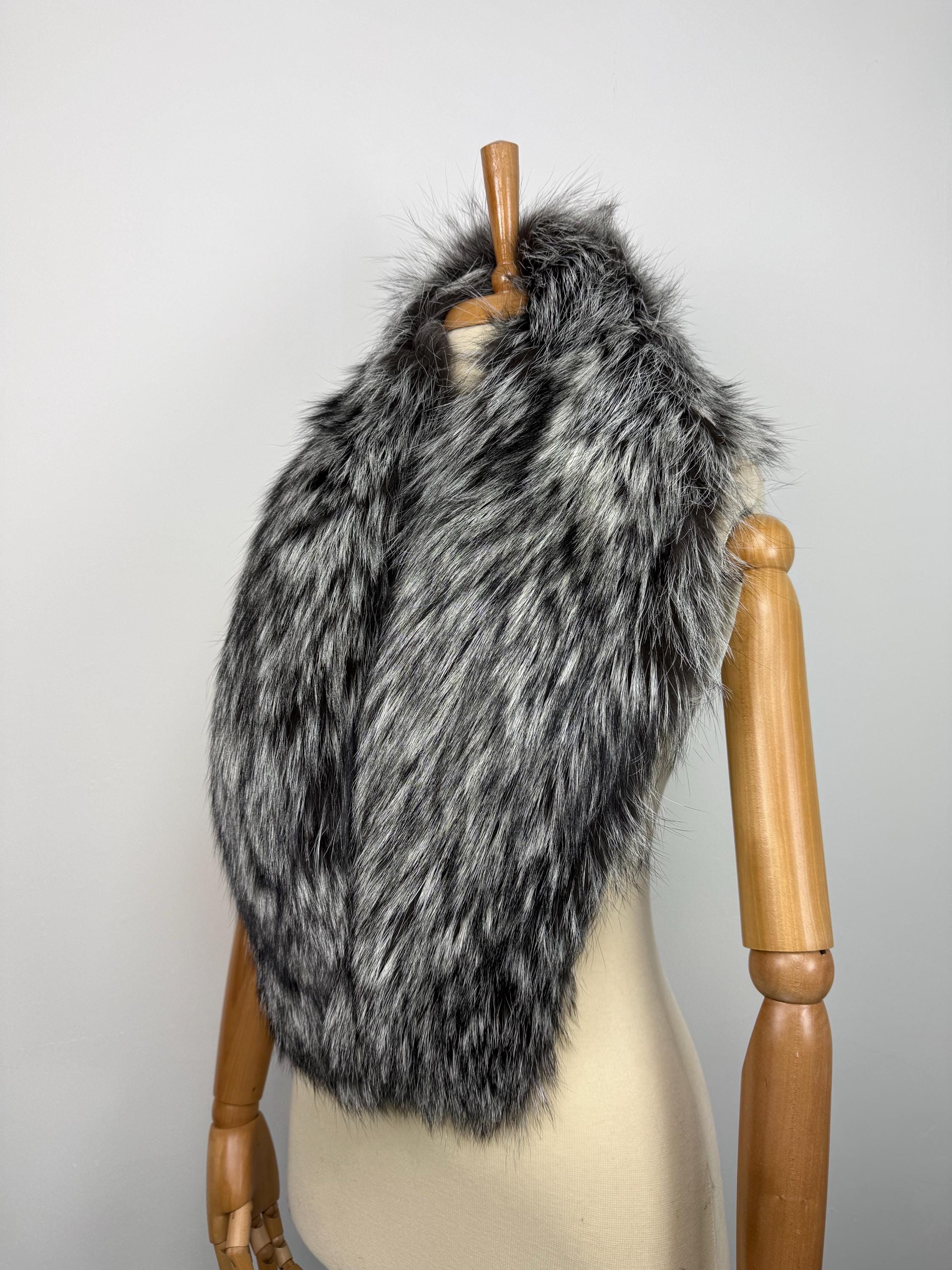 Silver Fox Fur Stole – Real Fur Wrap, Extra Long Luxury Fur, Handmade in Greece