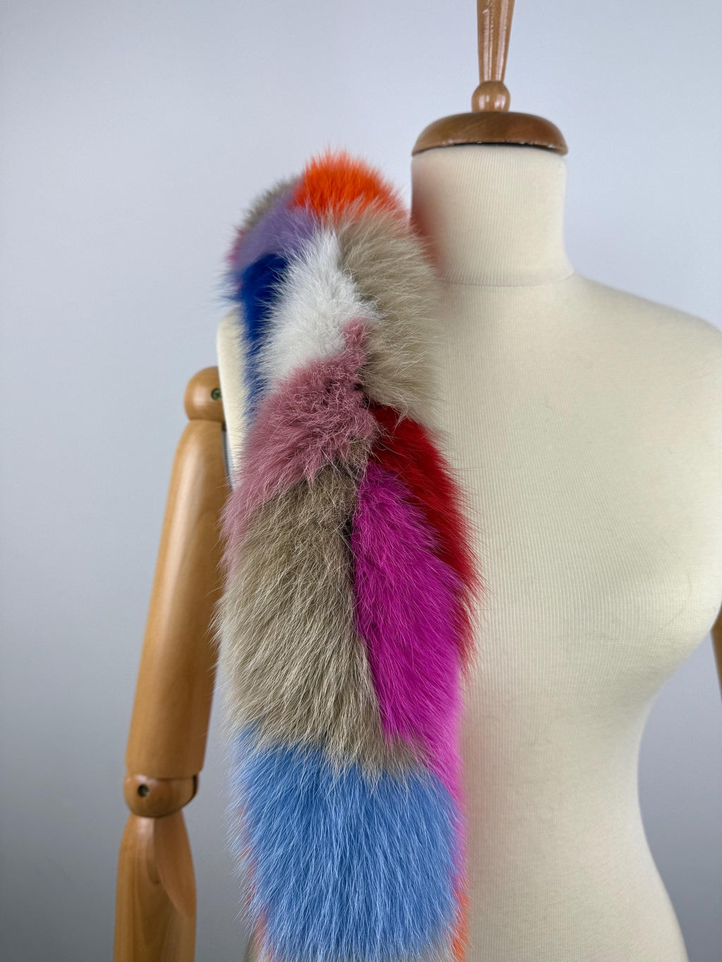 Luxury Multicolor Fox Fur Scarf – Real Fur, Handmade in Greece, Elegant Winter Scarf