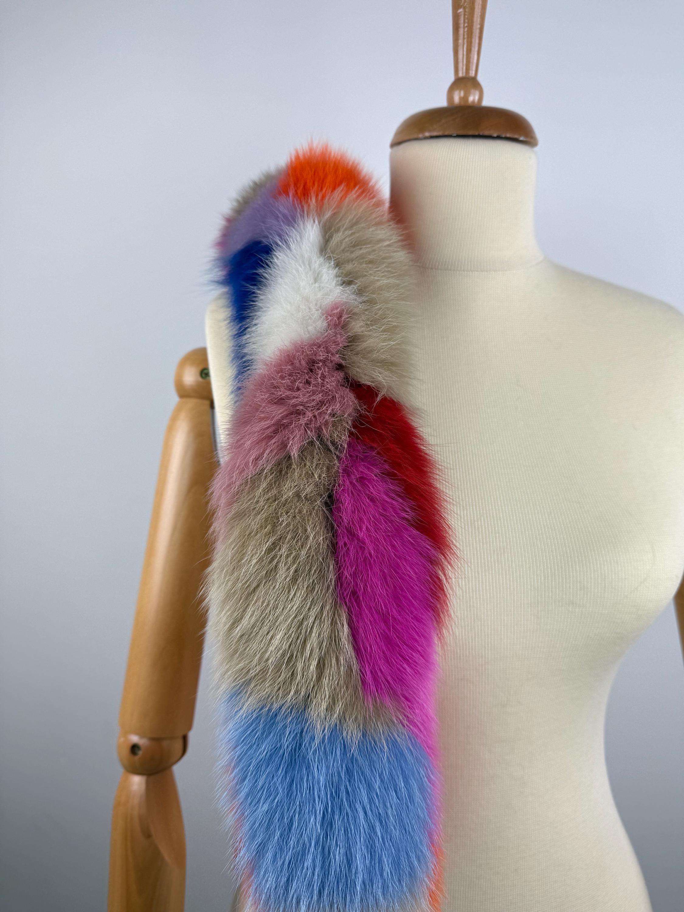 Luxury Multicolor Fox Fur Scarf – Real Fur, Handmade in Greece, Elegant Winter Scarf
