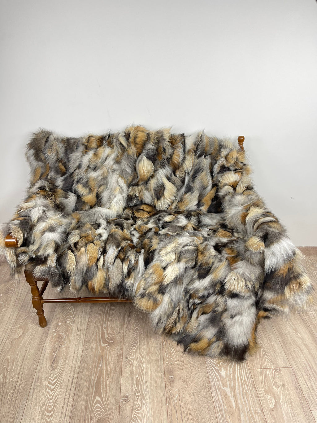 Real Fox Fur Blanket – Handmade in Greece, Luxury Fur Throw
