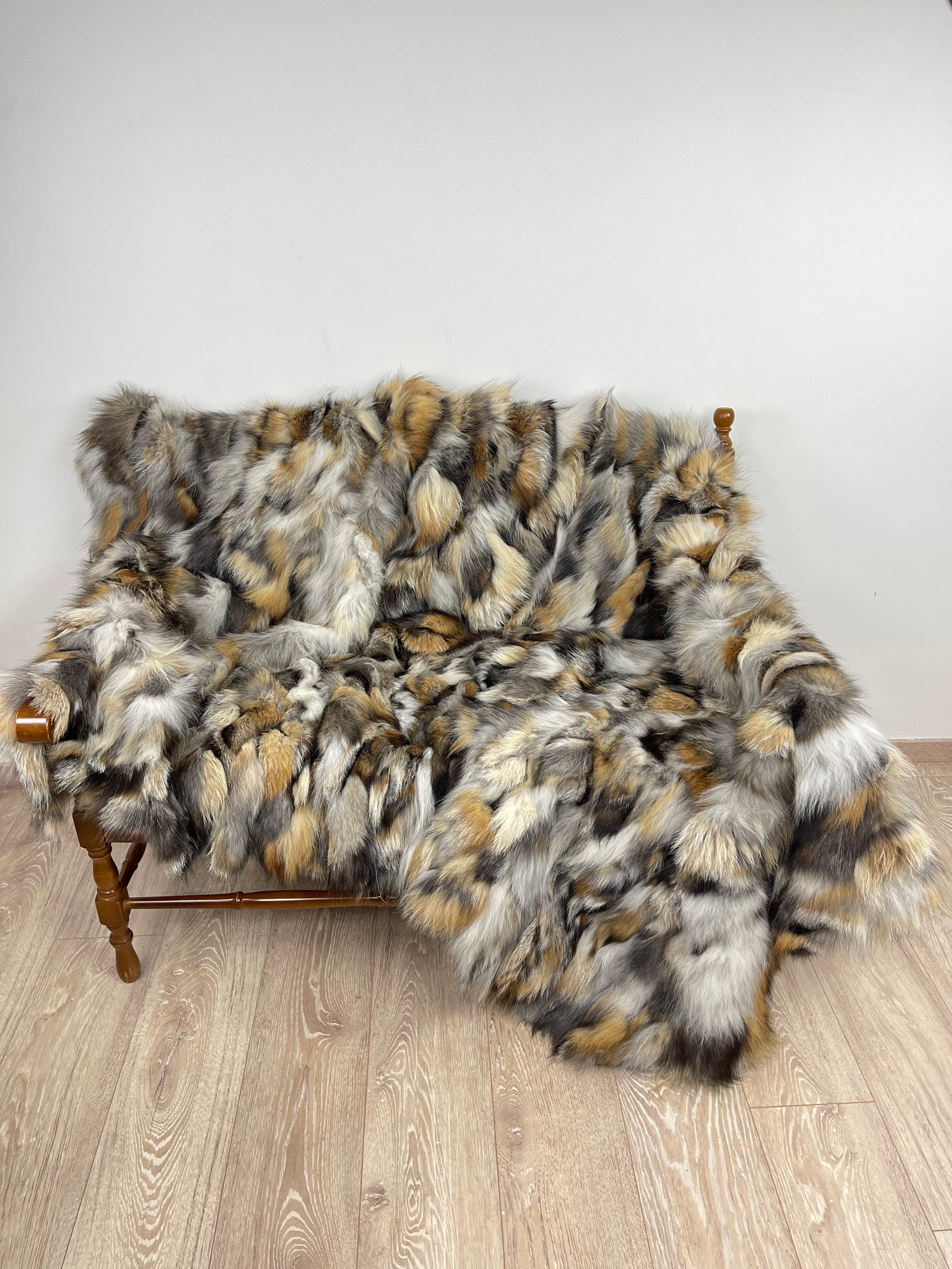 Real Fox Fur Blanket – Handmade in Greece, Luxury Fur Throw
