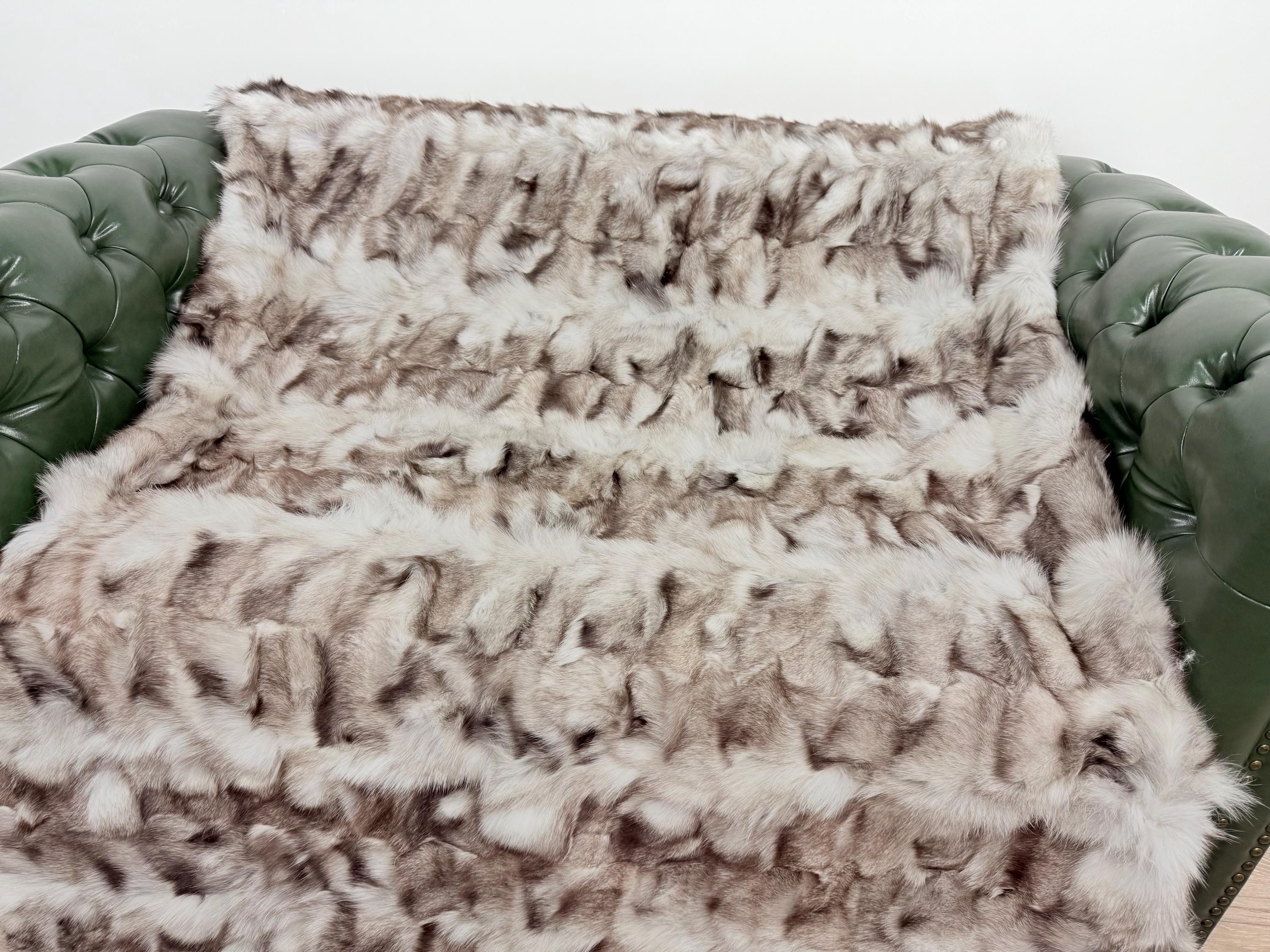 Luxury Frost Fox Fur Blanket: Handmade Fur Throw, Elegant Home Decor