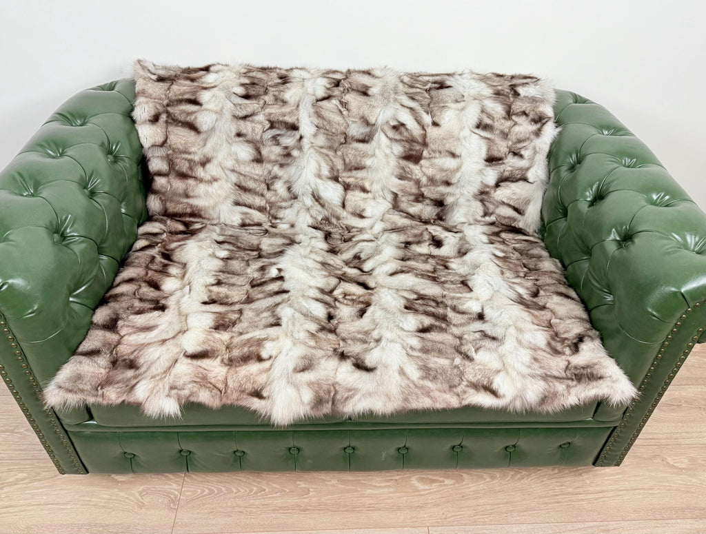 Luxury Frost Fox Fur Blanket: Handmade Fur Throw, Elegant Home Decor