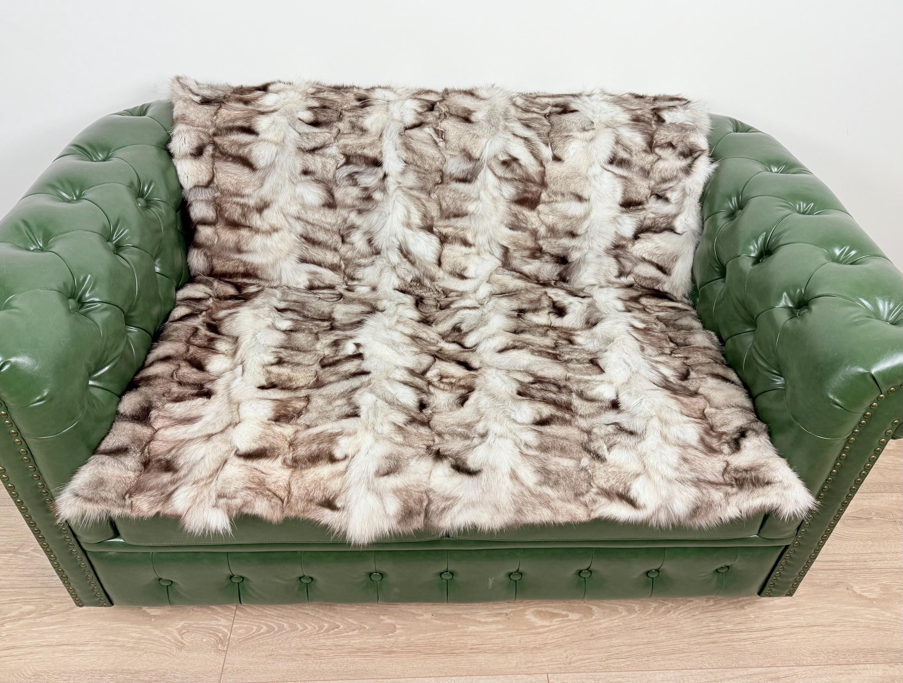 Luxury Frost Fox Fur Blanket: Handmade Fur Throw, Elegant Home Decor
