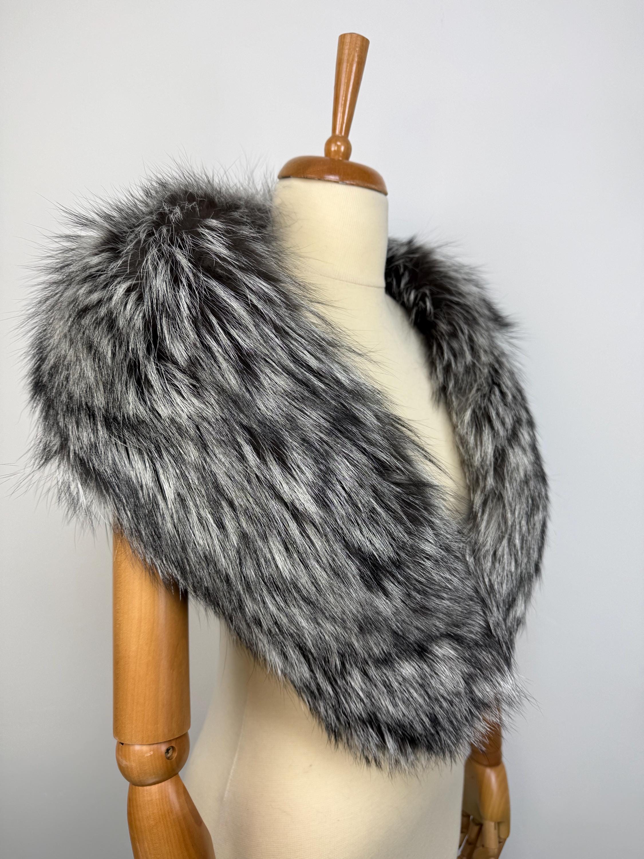 Silver Fox Fur Stole – Real Fur Wrap, Extra Long Luxury Fur, Handmade in Greece