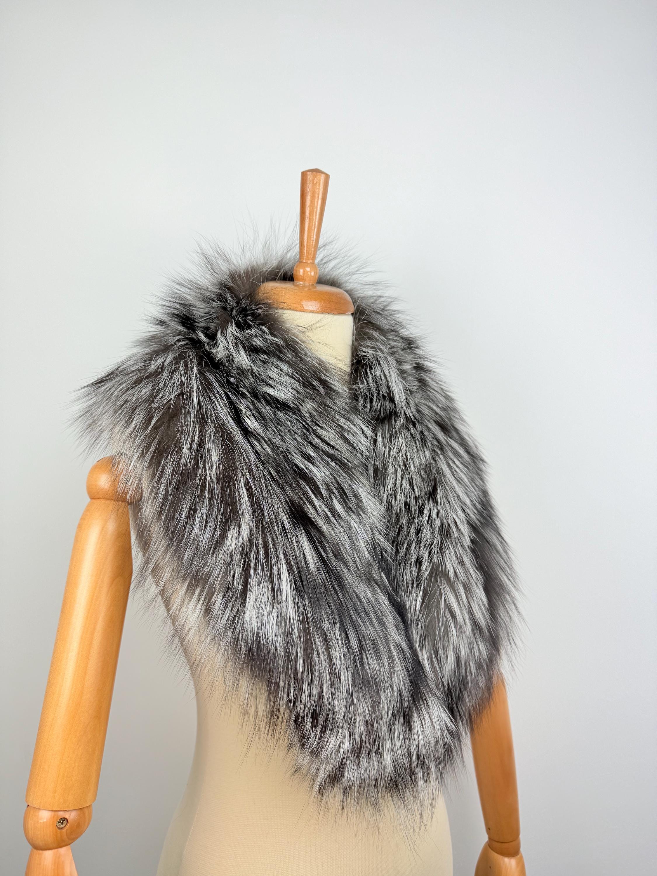 Silver Fox Fur Collar: Fluffy Genuine Fur Stole