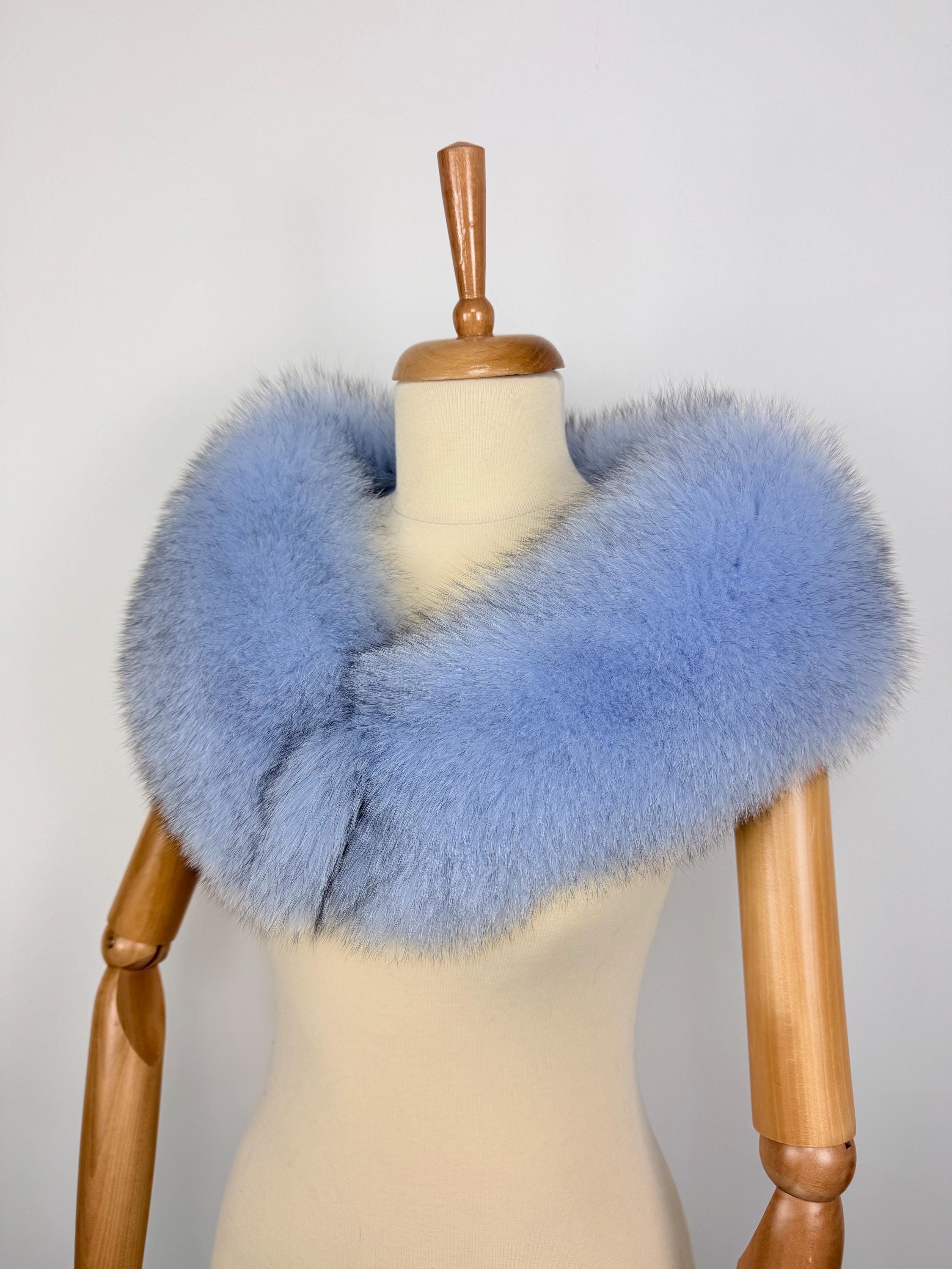 ky Blue Fox Fur Collar – Real Fur Collar, Handmade in Greece, Luxury Neck Accessory