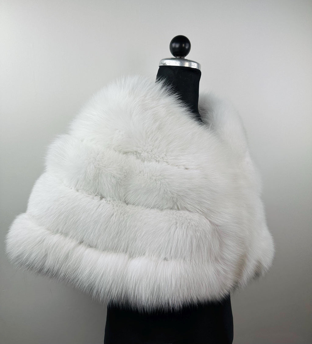 White fox fur stole, real fur bridal shawl warp, wedding etole