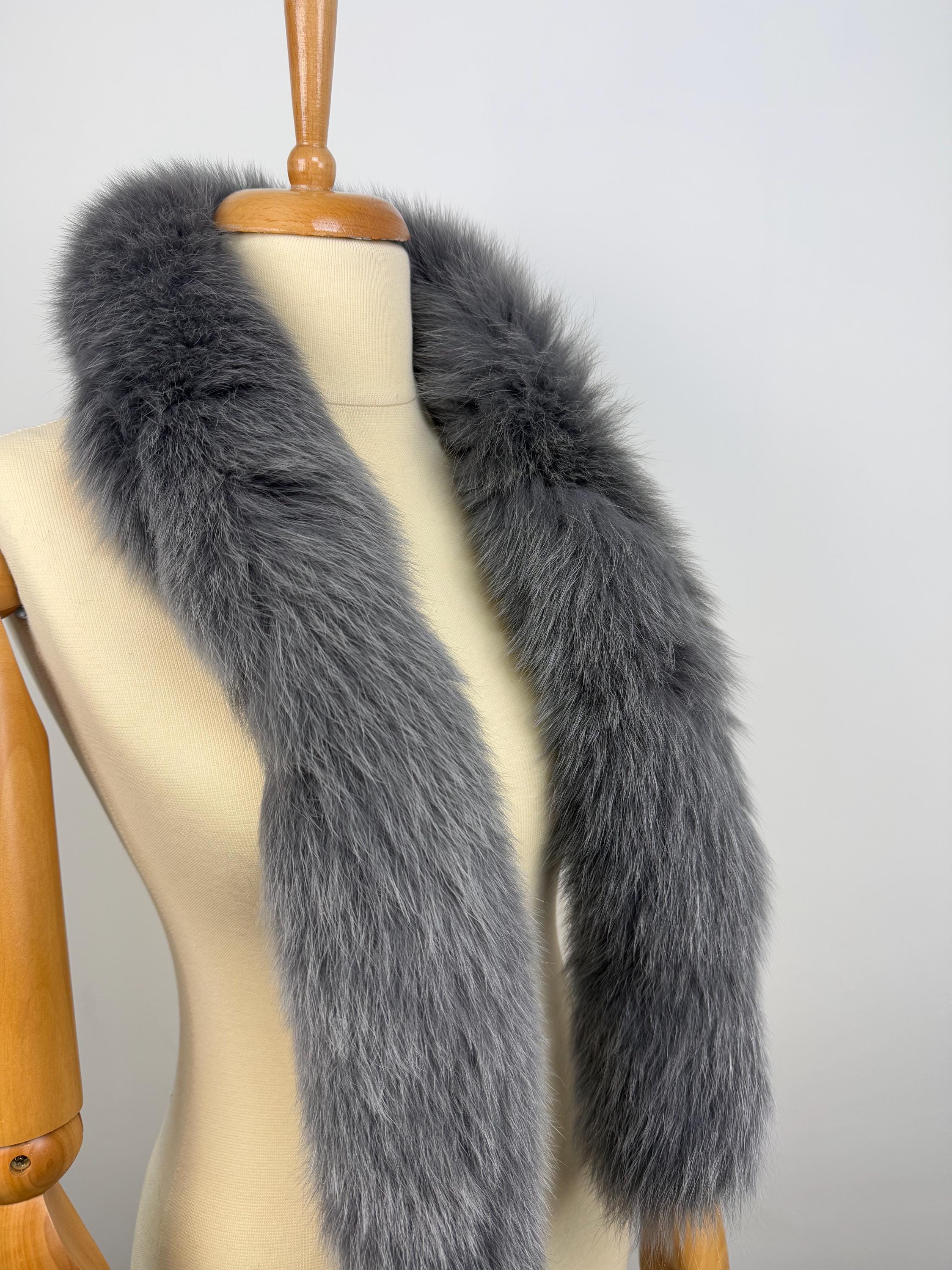Gray Fox Fur Scarf, Real Fur Scarf, Handmade Fur Neck Scarf, Luxury Winter Scarf