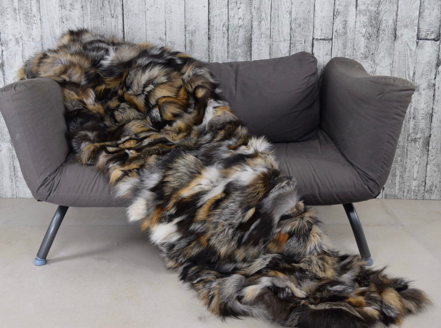 Luxury Cross Fox Fur Blanket: Soft, Fluffy, Handmade in Greece