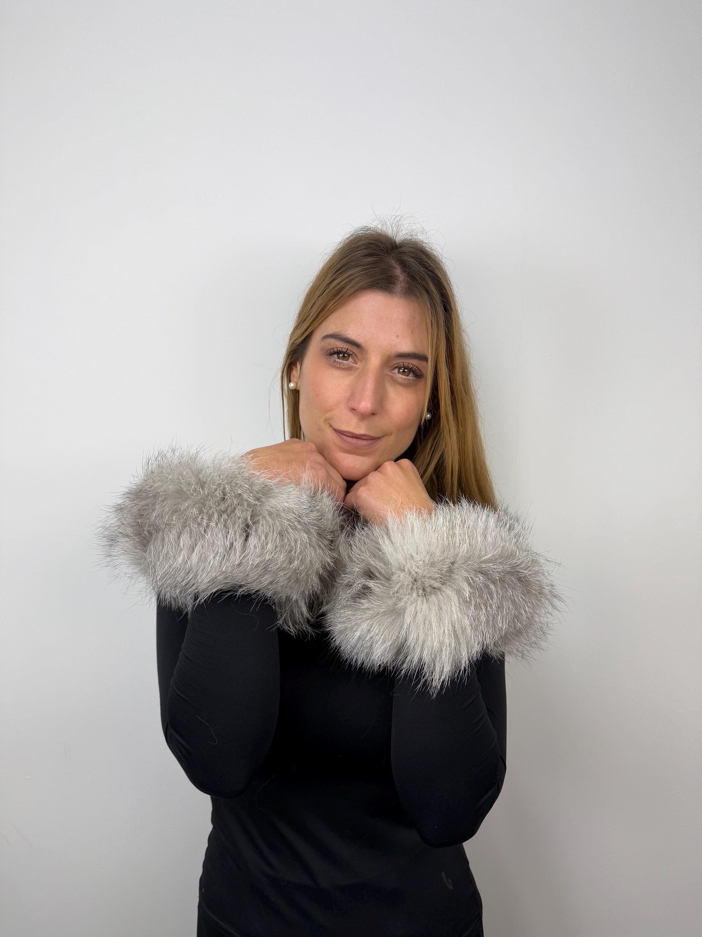 Real Fox Fur Cuffs: Handmade Fluffy Wrist Warmers (Set of Two)