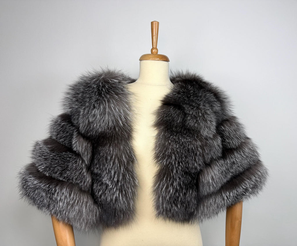 Frost Fox Fur Shawl – Real Fur Wrap, Handmade in Greece, Luxury Evening Shawl
