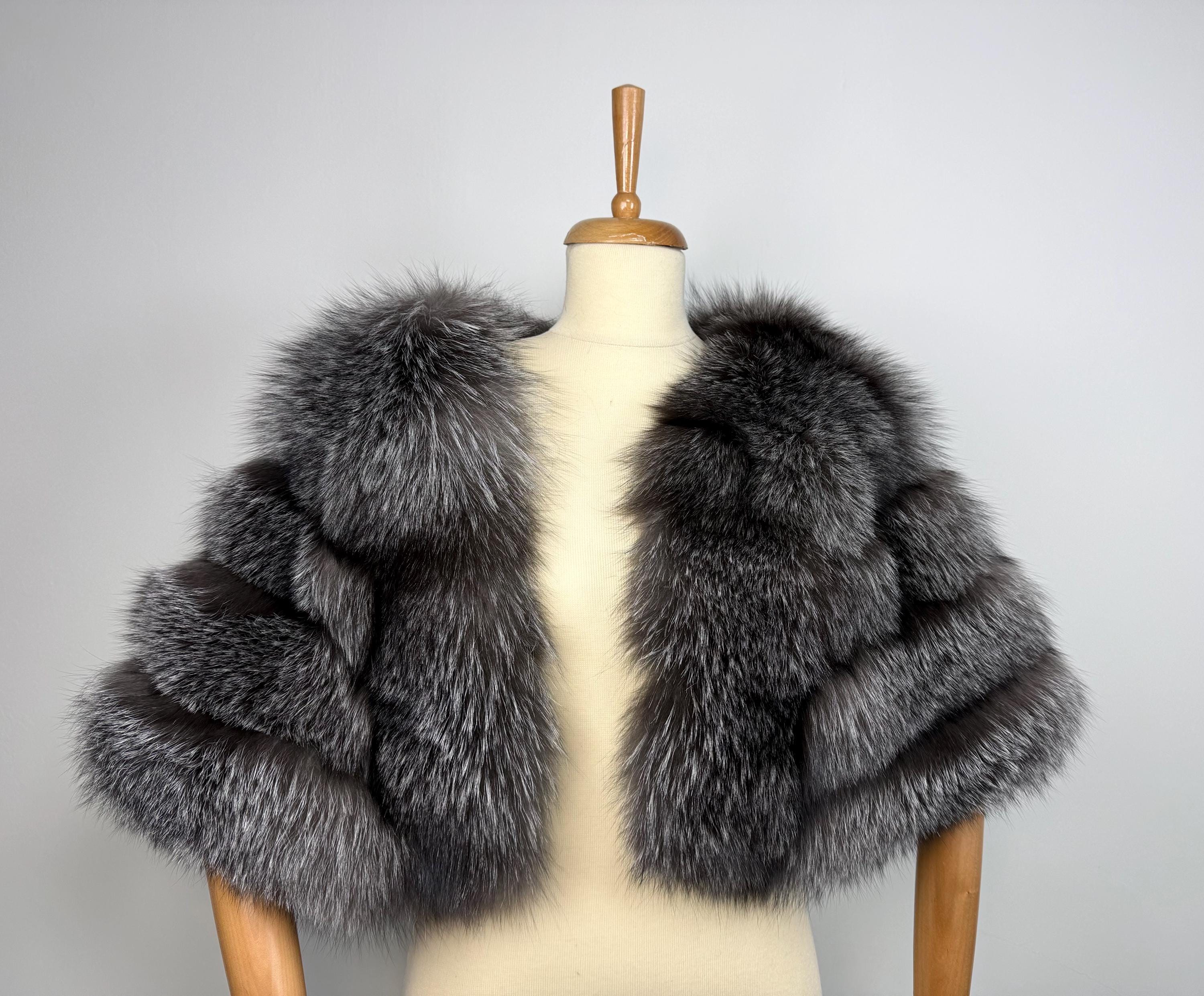 Frost Fox Fur Shawl – Real Fur Wrap, Handmade in Greece, Luxury Evening Shawl
