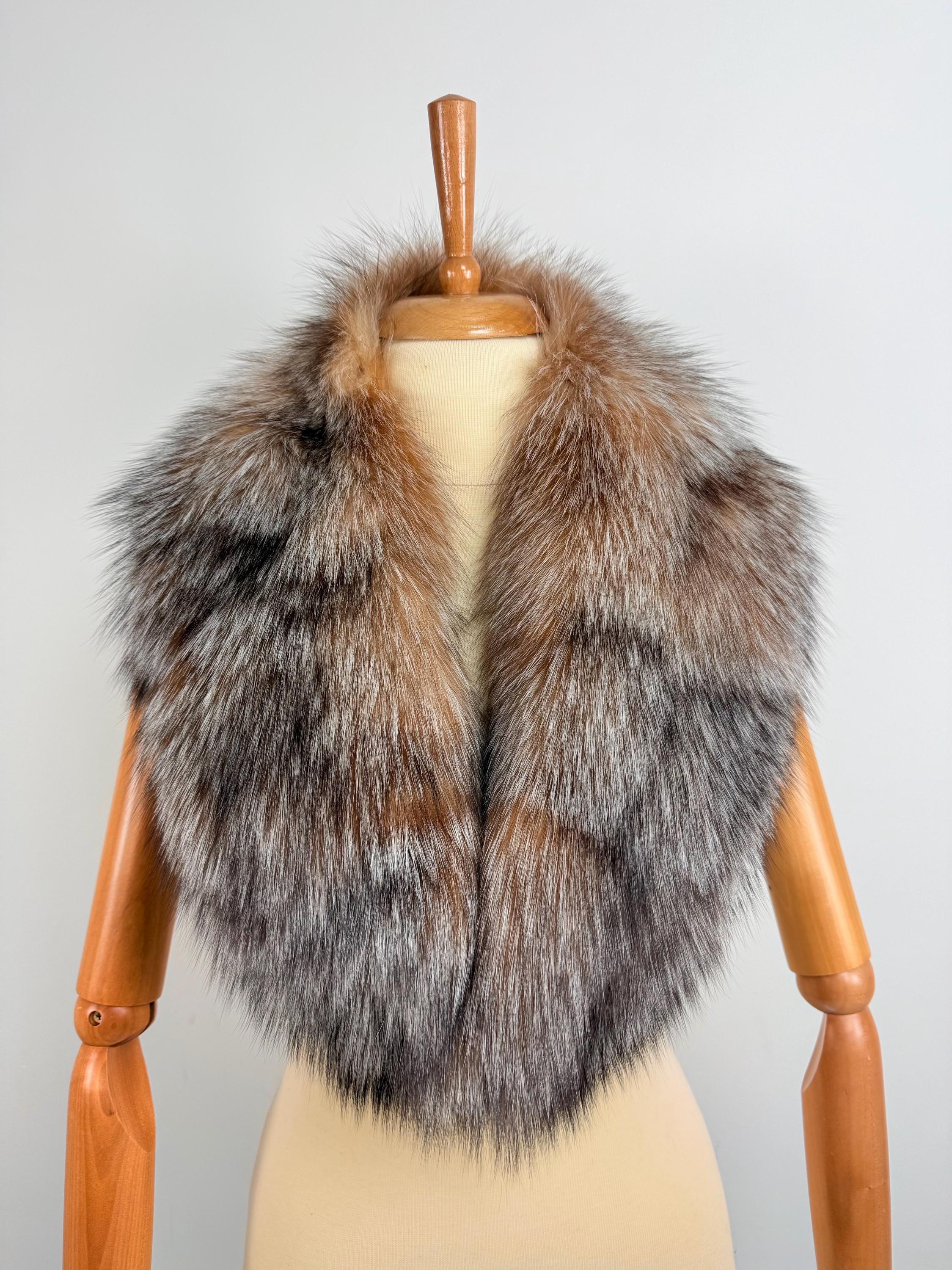 Crystal Fox Fur Collar – Real Fur Stole, Handmade in Greece, Luxury Fur Accessory