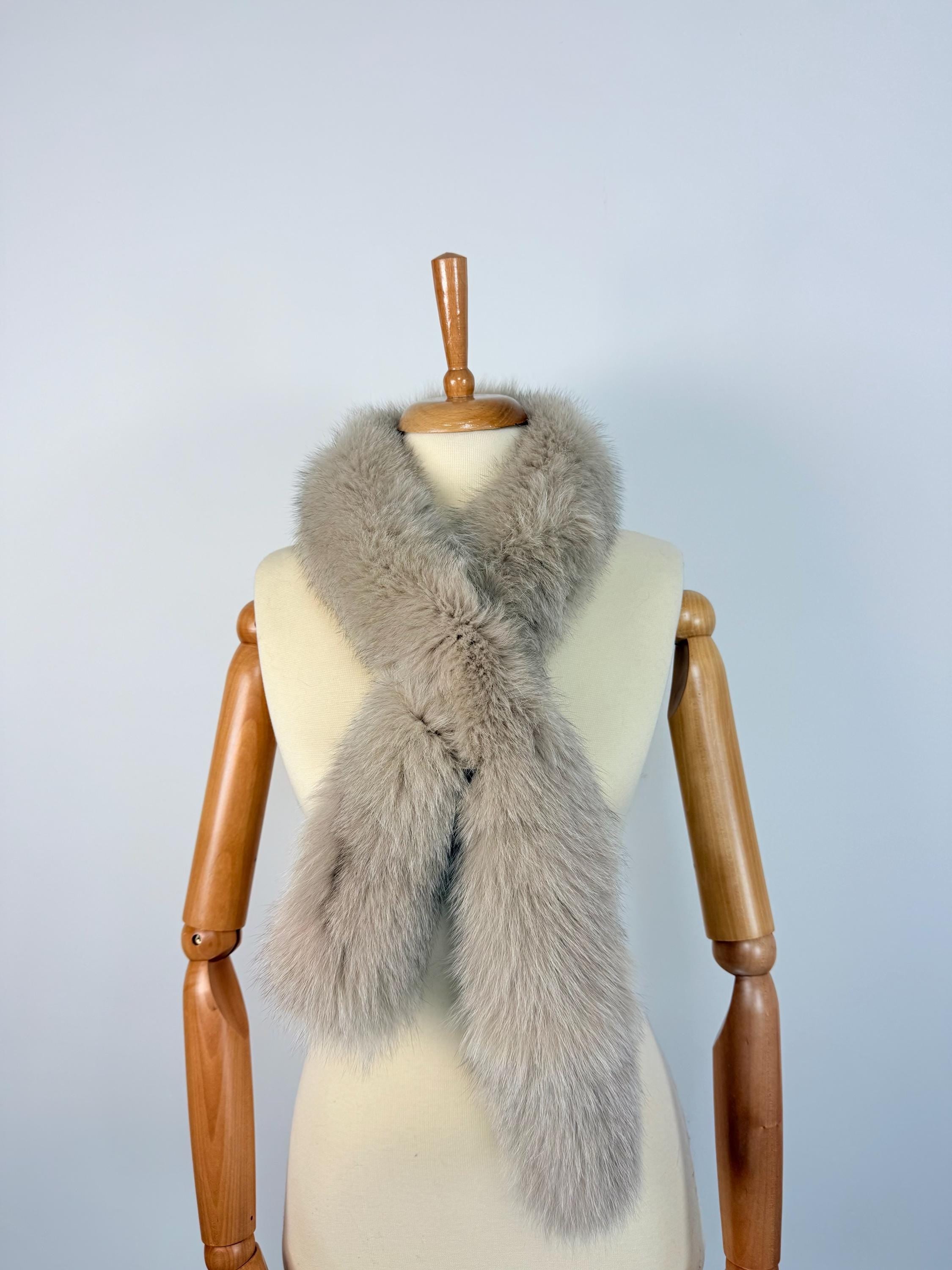 Luxury Beige Fox Fur Scarf – Real Fur, Handmade in Greece, Elegant Winter Scarf