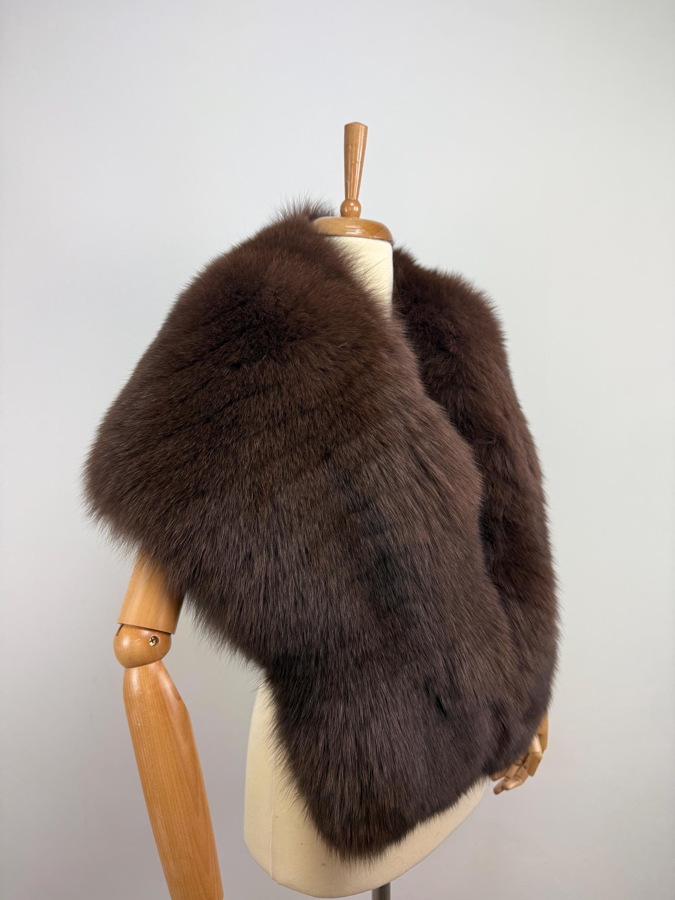 Brown Fox Fur Shawl – Real Fur Wrap, Handmade in Greece, Luxury Evening Shawl