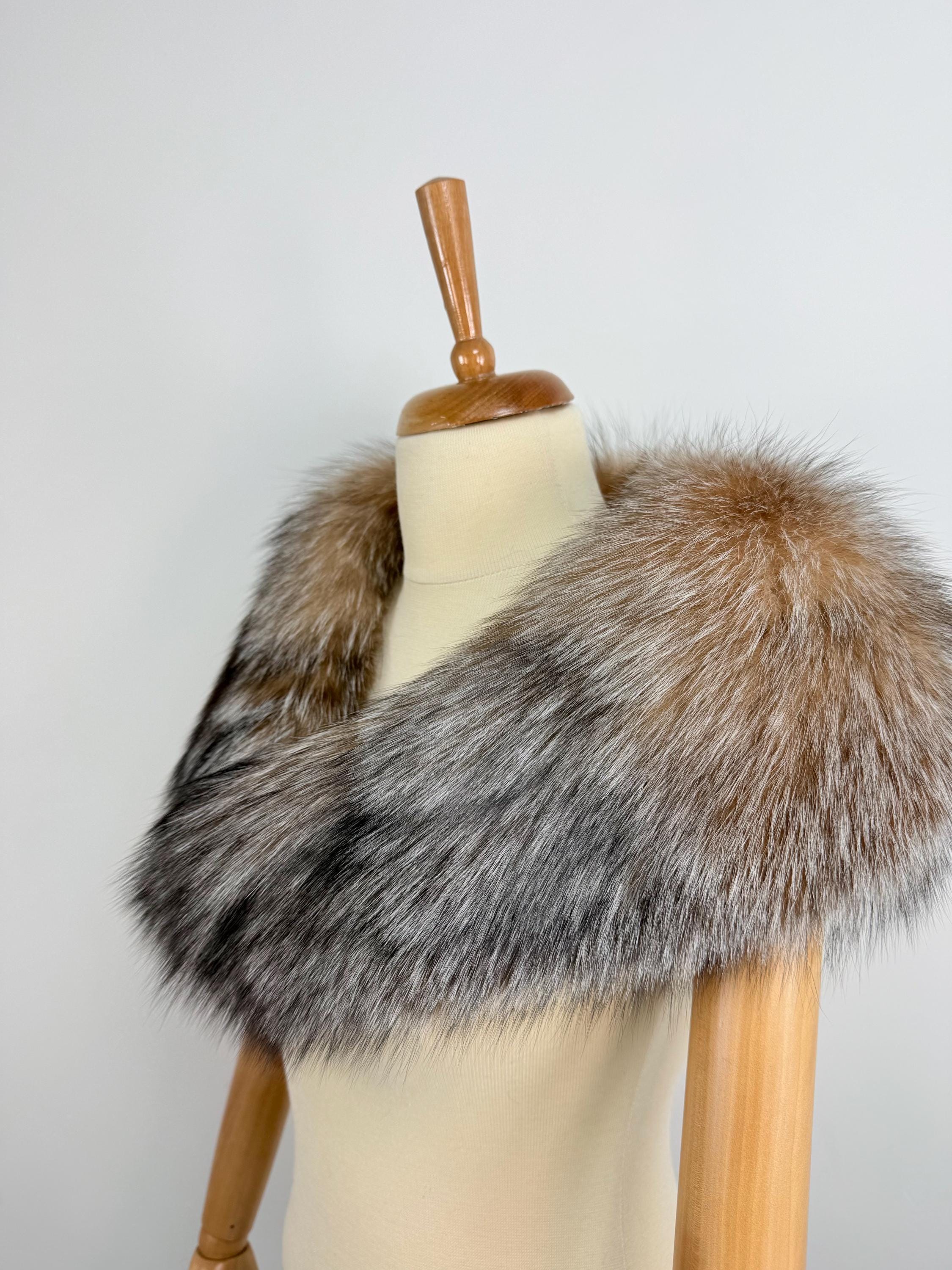 Crystal Fox Fur Collar – Real Fur Stole, Handmade in Greece, Luxury Fur Accessory