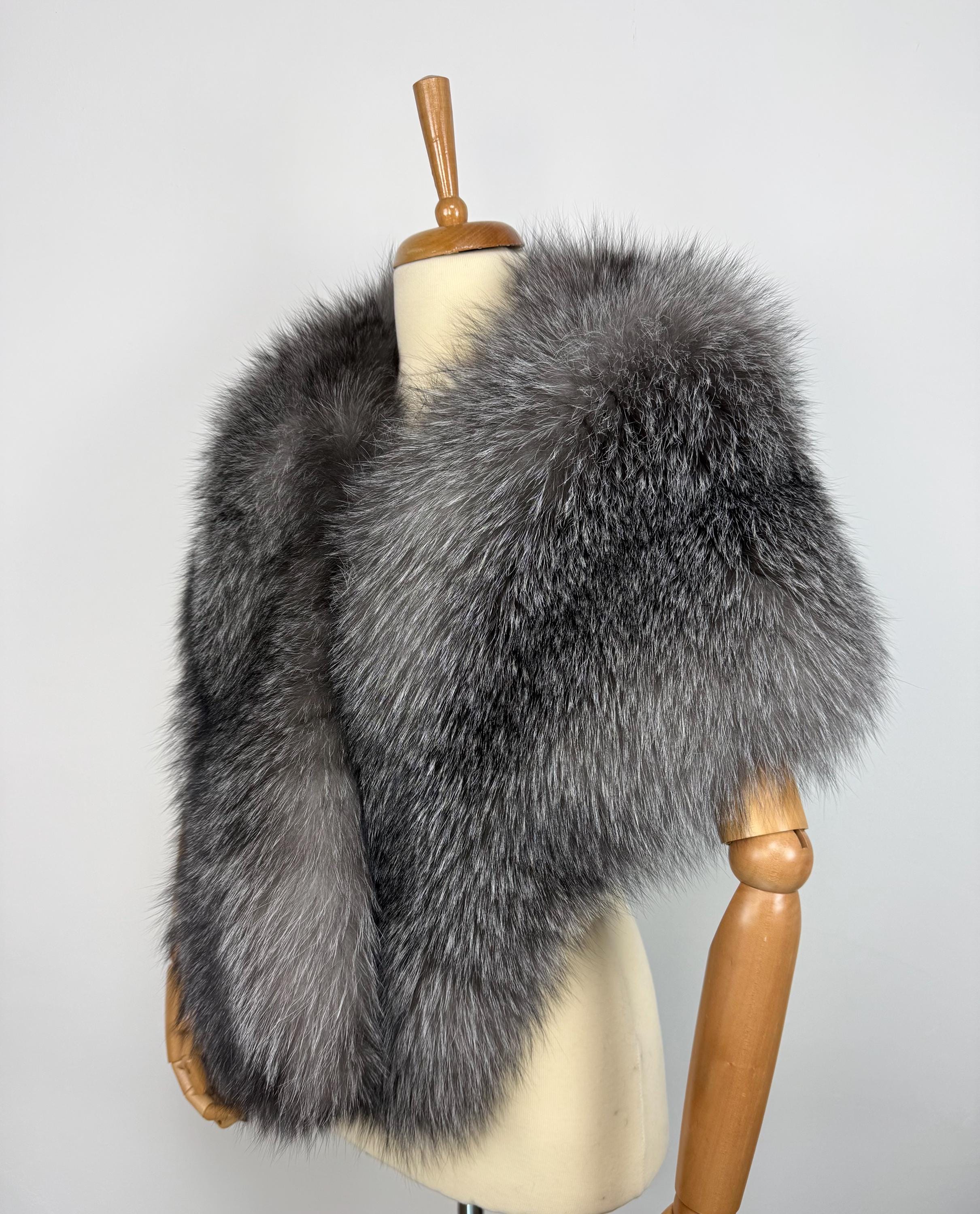 Frost Fox Fur Shawl – Real Fur Evening Wrap, Handmade in Greece