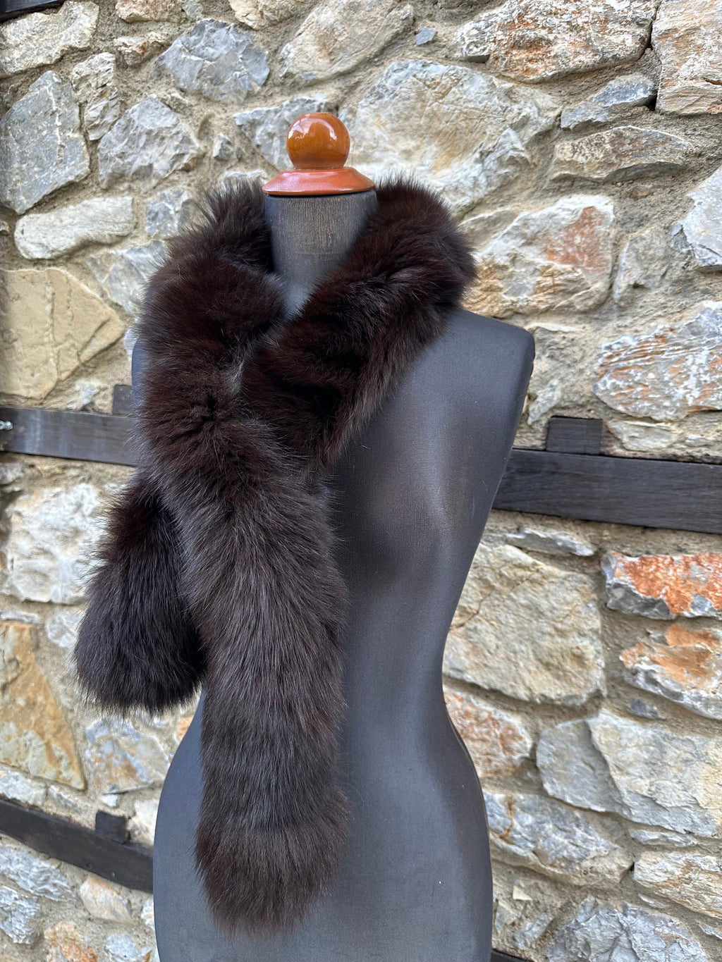Dark Brown Fox Fur Scarf – Real Fur Scarf, Handmade in Greece, Luxury Chocolate Brown Winter Scarf