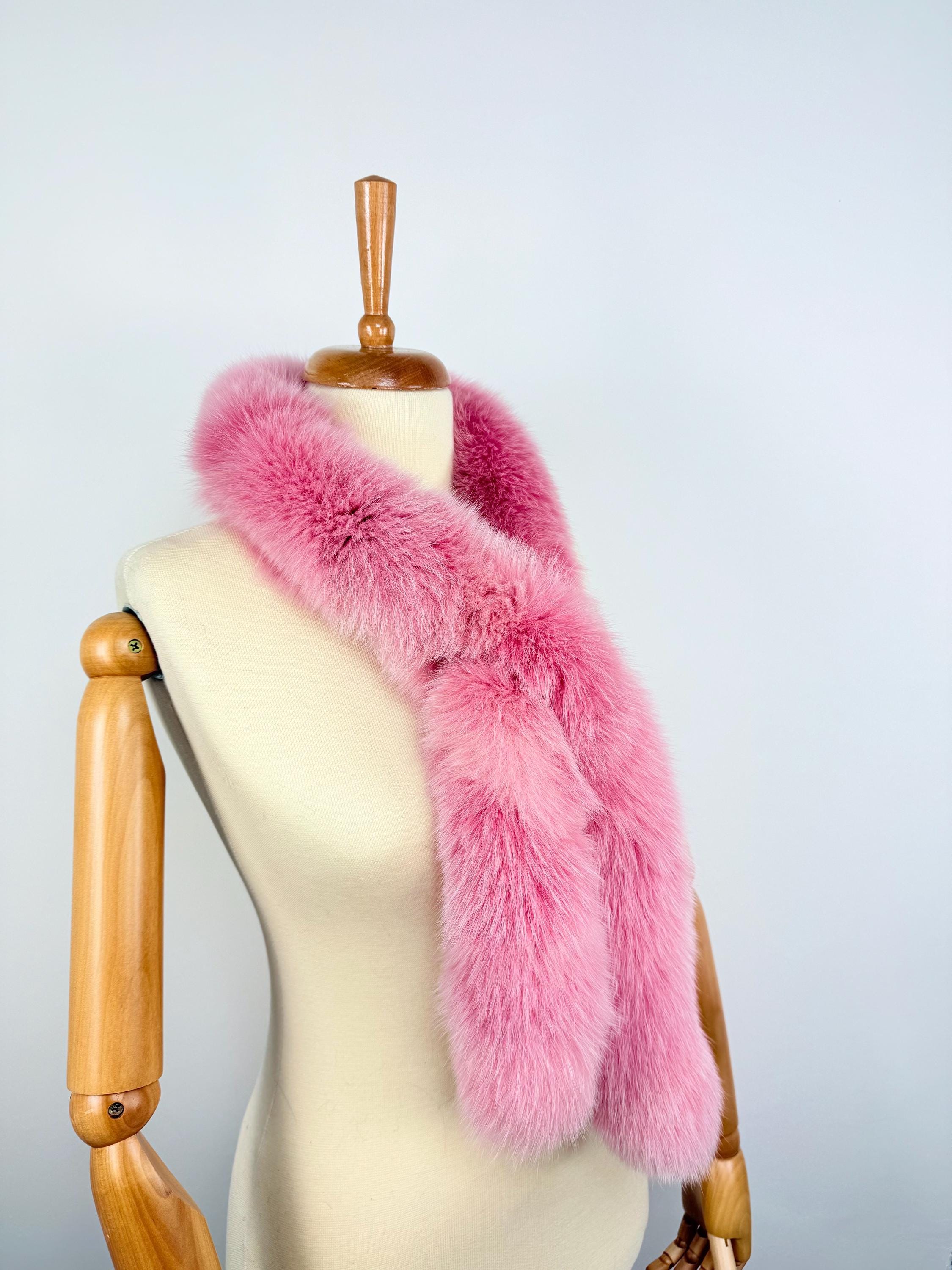 Pink Fox Fur Scarf – Real Fur Scarf, Handmade in Greece, Luxury Winter Scarf