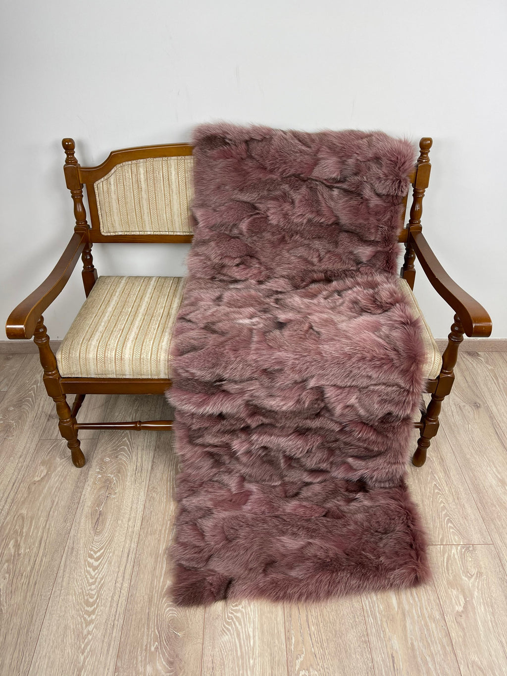 Dusty Rose Fox Fur Blanket – Real Fur Throw, Handmade in Greece, Luxury Fur Blanket