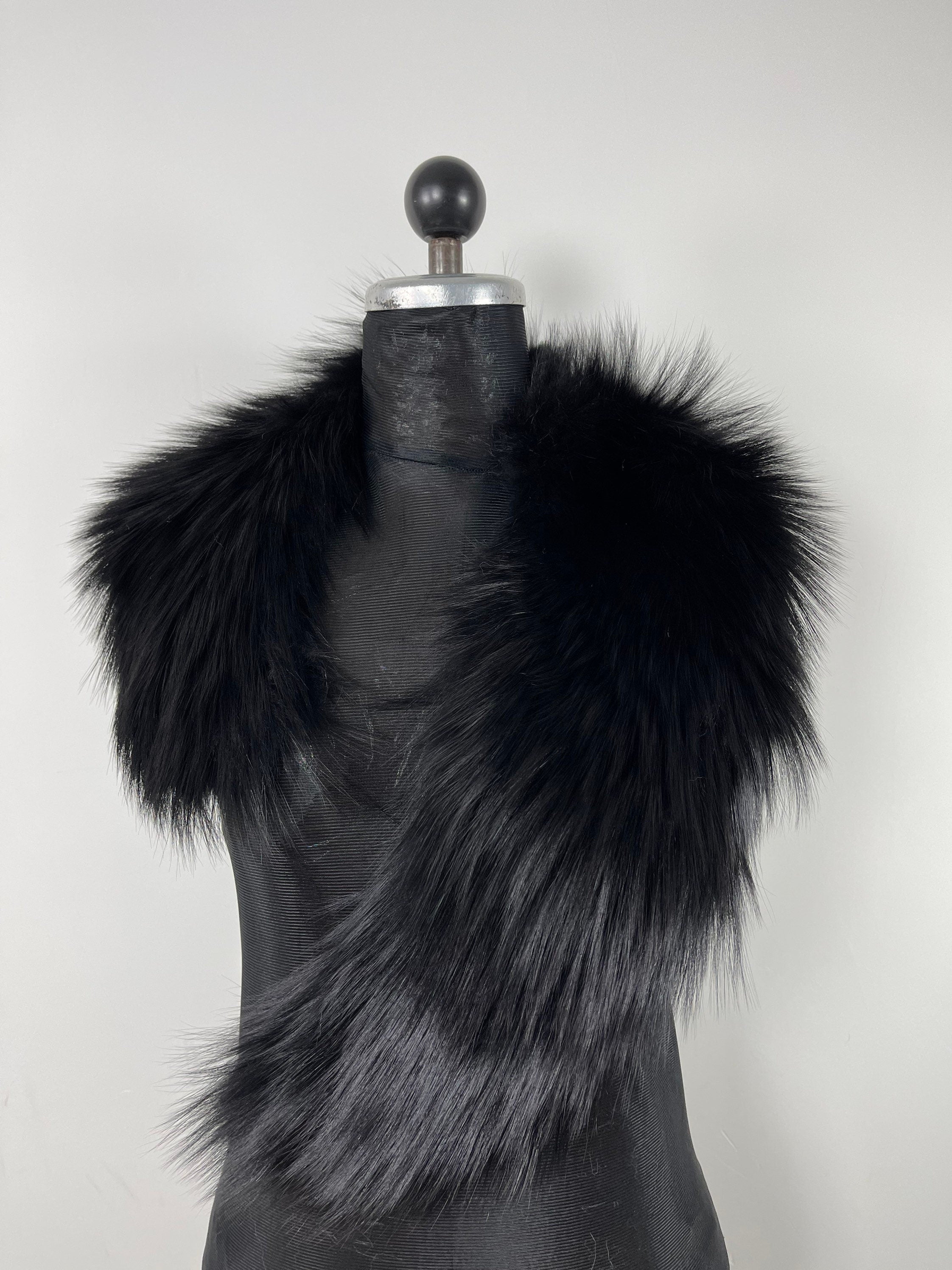 Luxury Black Fox Fur Collar: Genuine Fur Stole,  Neck Wrap