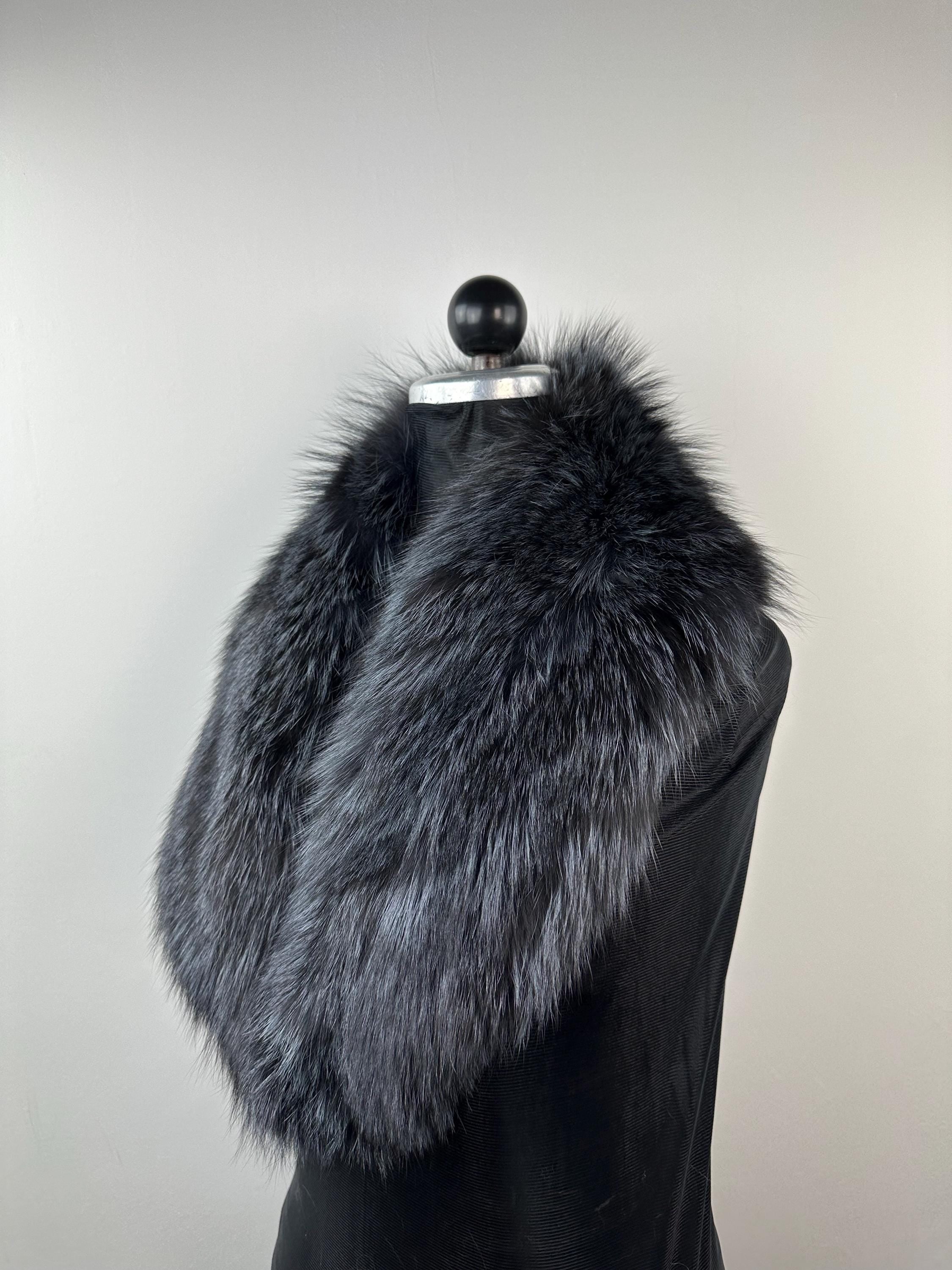 Dark Gray Fox Fur Collar – Real Fur Collar, Handmade in Greece, Luxury Neck Accessory