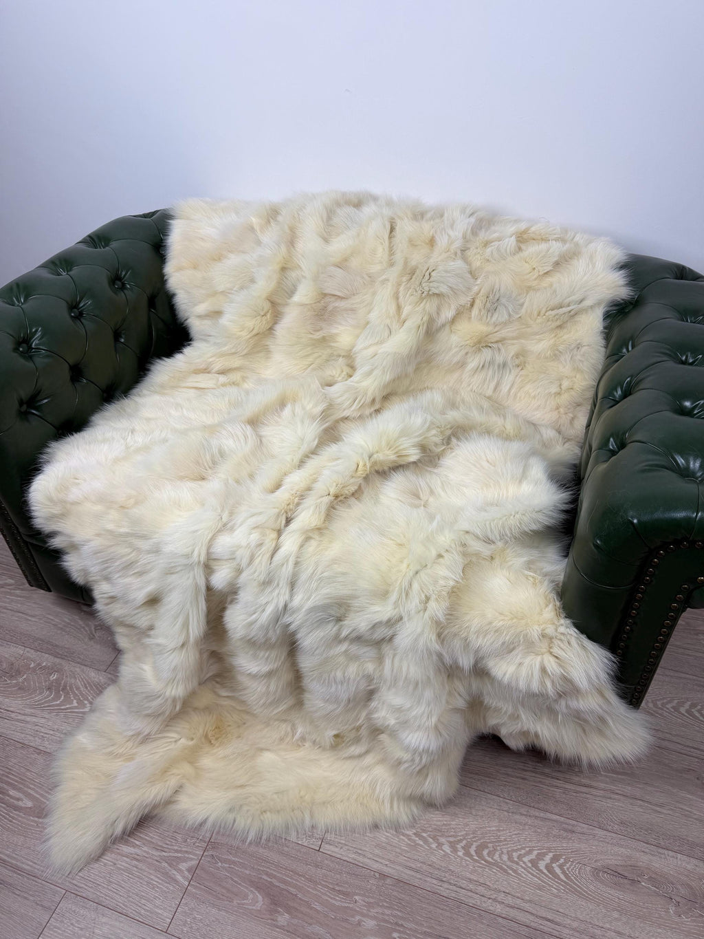 Luxury Yellow Fox Fur Blanket: Handmade Fur Bedspread