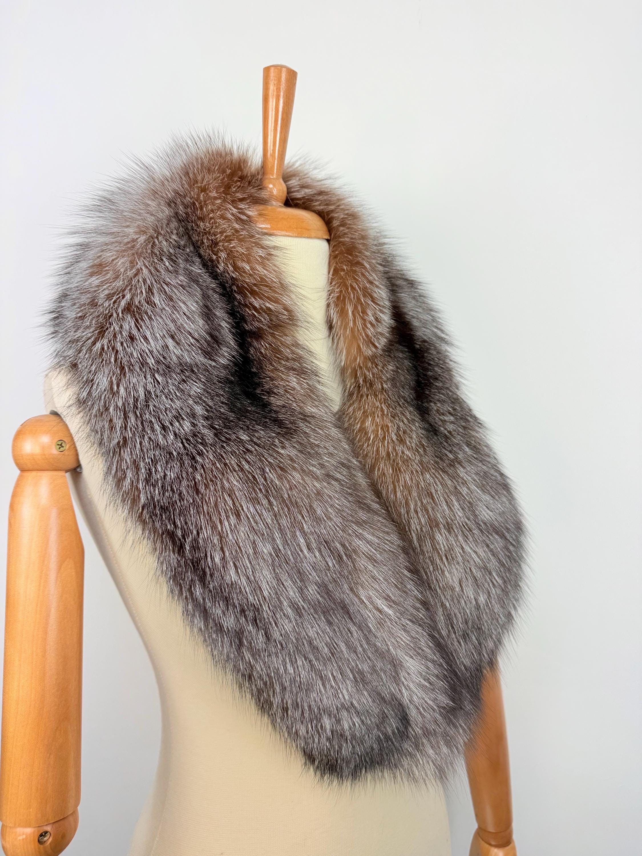 Luxury Crystal Fox Fur Collar – Real Fur, Handmade in Greece, Elegant Neck Accessory