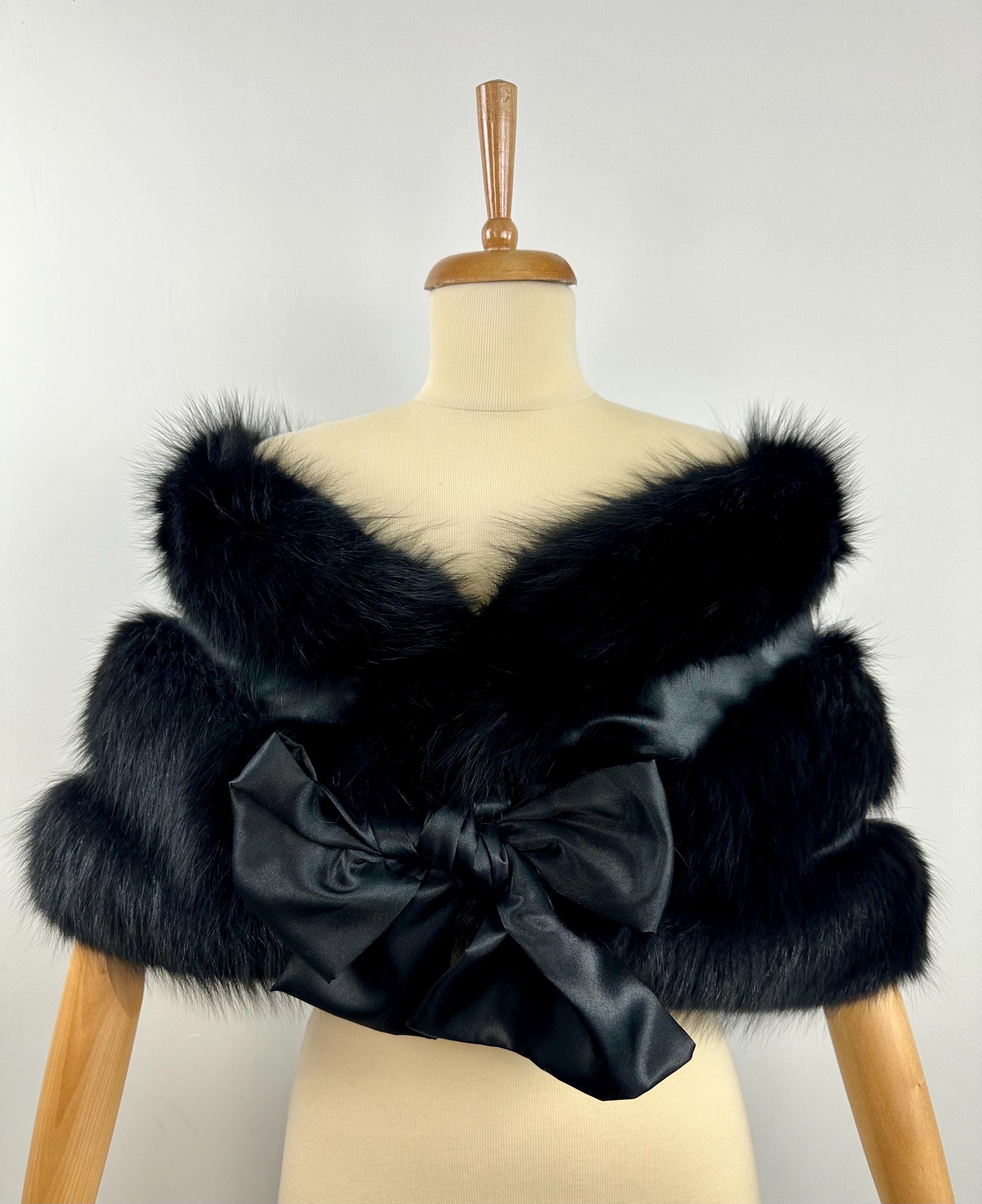 Black Fox Fur Stole: Handmade Real Fur Shawl