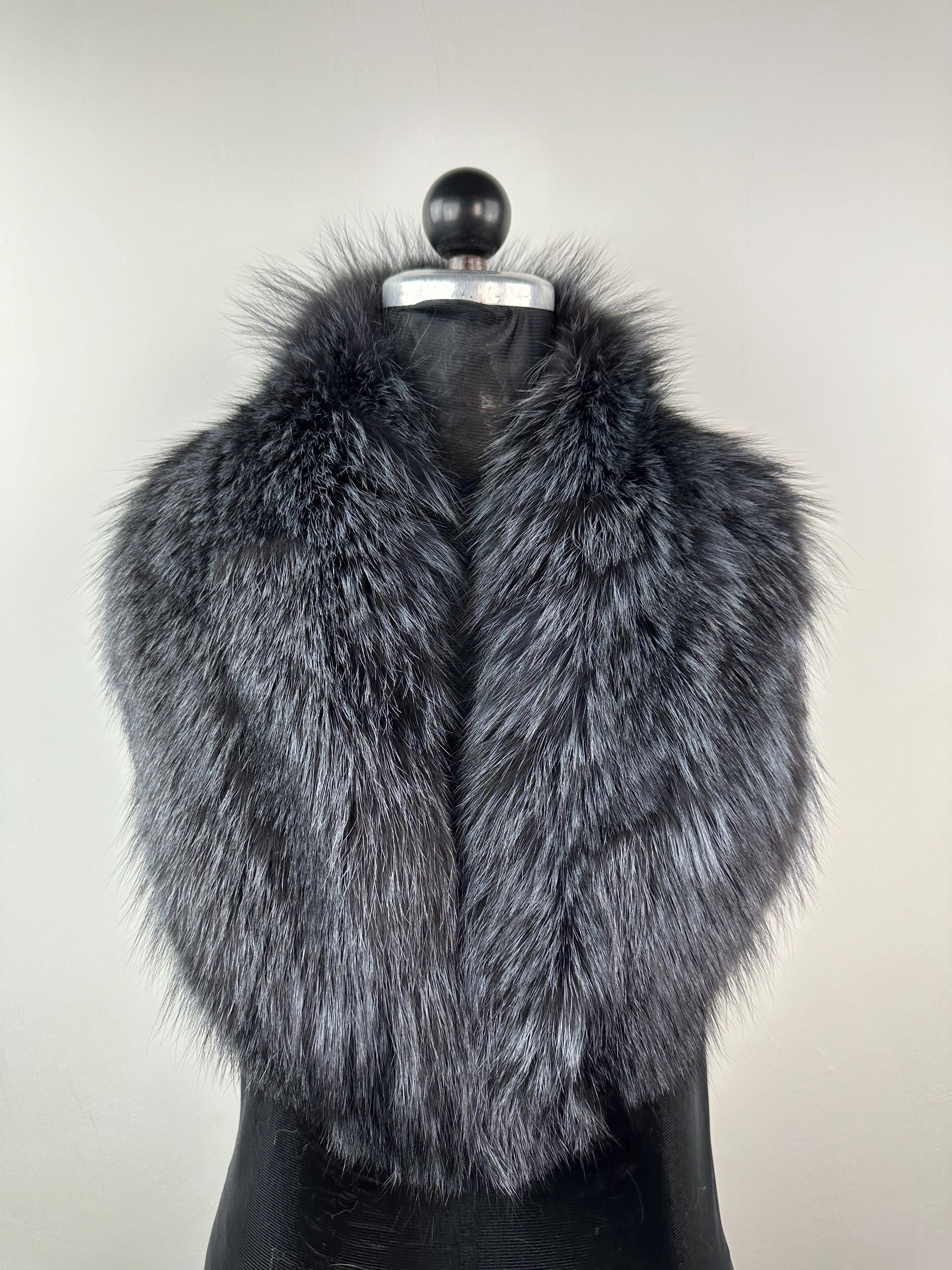 Dark Gray Fox Fur Collar – Real Fur Collar, Handmade in Greece, Luxury Neck Accessory