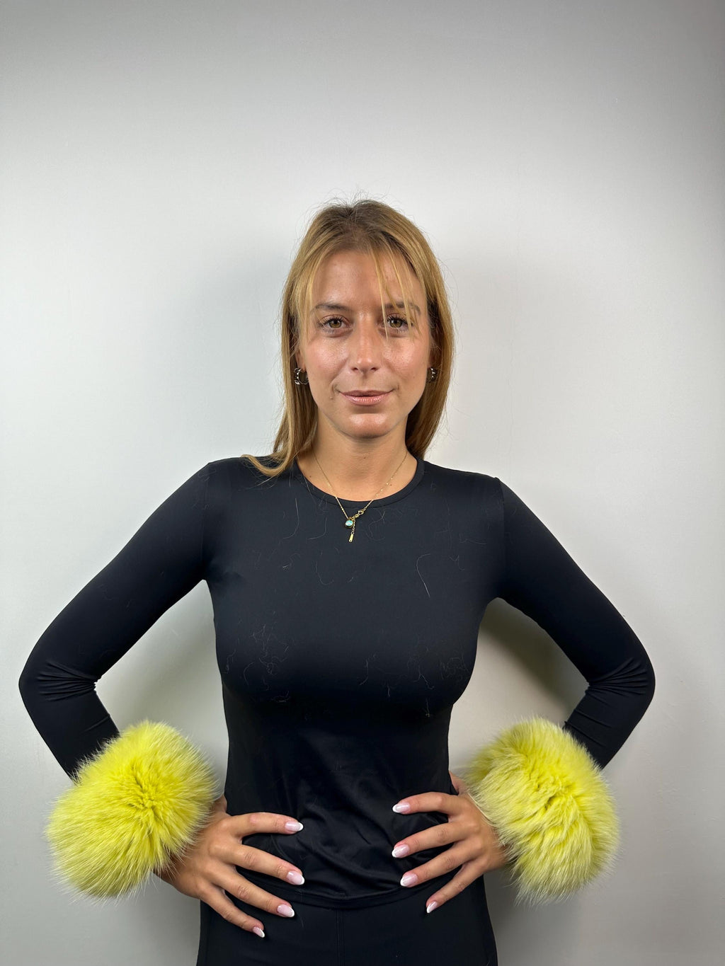 Real Fox Fur Cuffs: Lime Yellow Fluffy Wrist Warmers