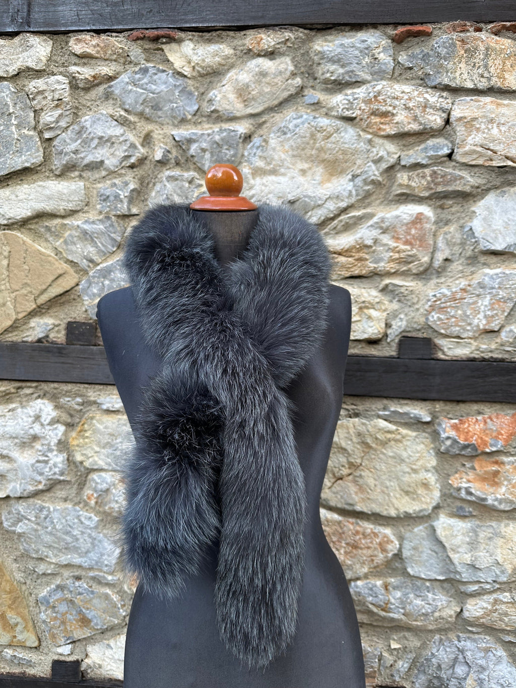 Gray Fox Fur Scarf – Real Fur Scarf, Handmade in Greece, Luxury Winter Scarf